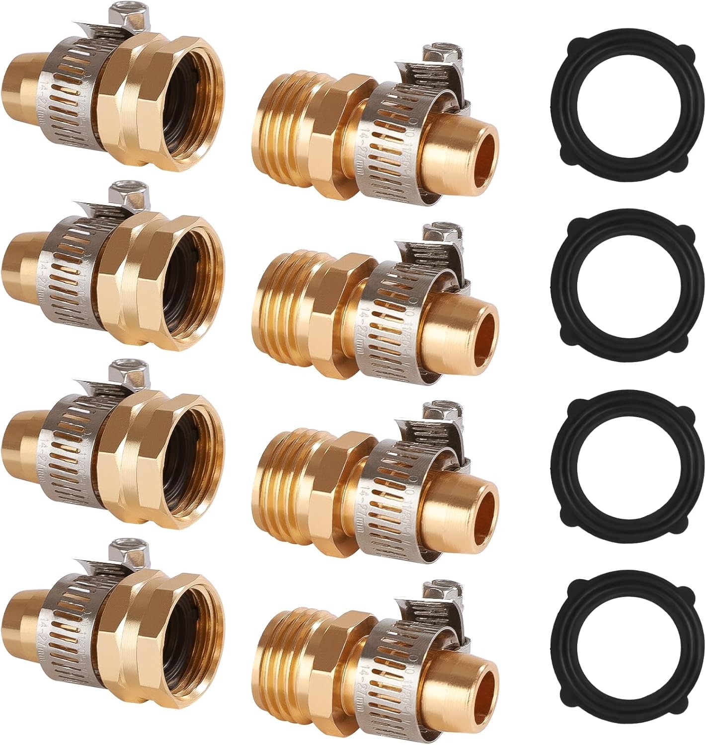 Dalmbox Garden Hose Repair Kit with Clamps, Male and Female 3/4 inches, Gold