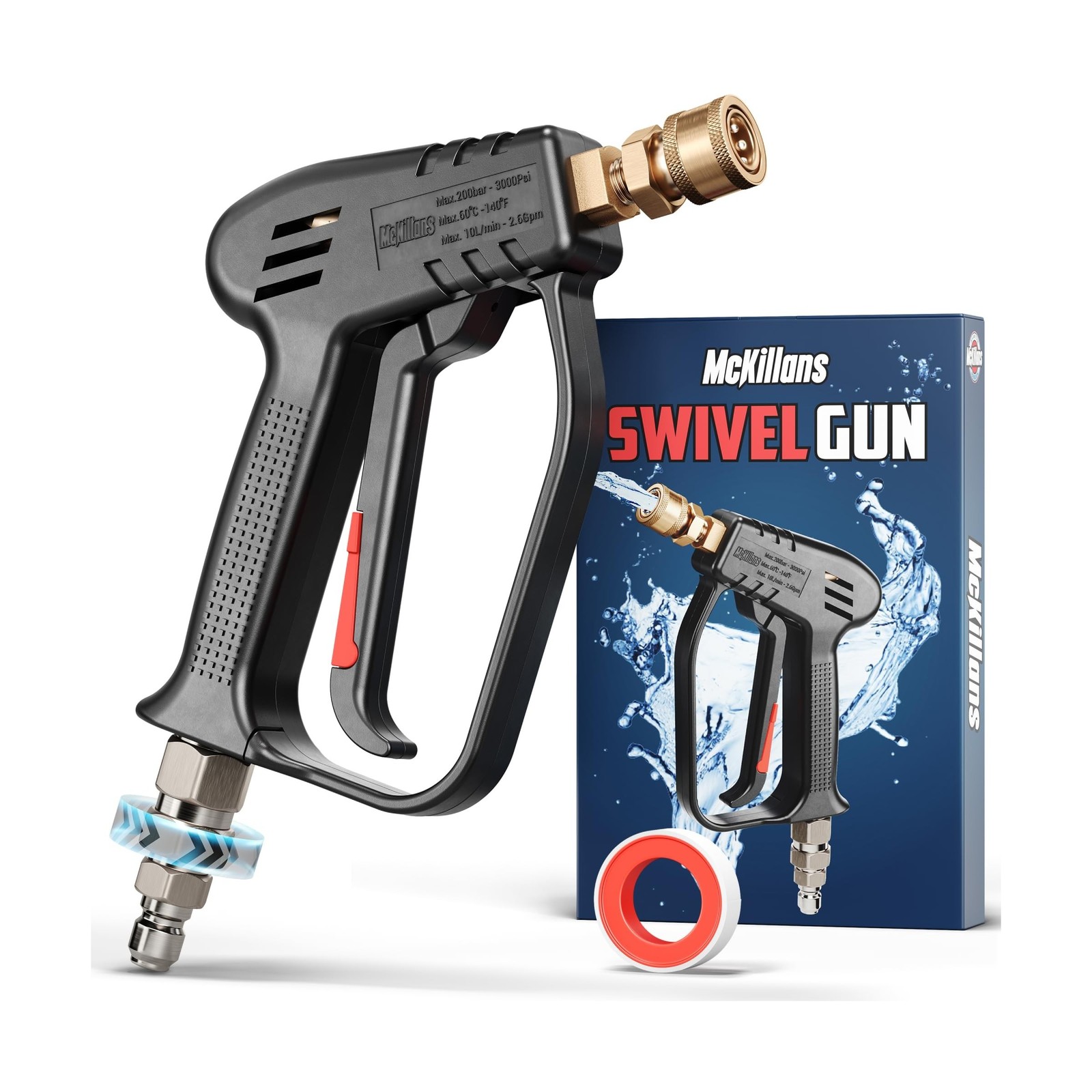 McKillans® Short Pressure Washer Gun with Swivel – High Pressure Water Hand