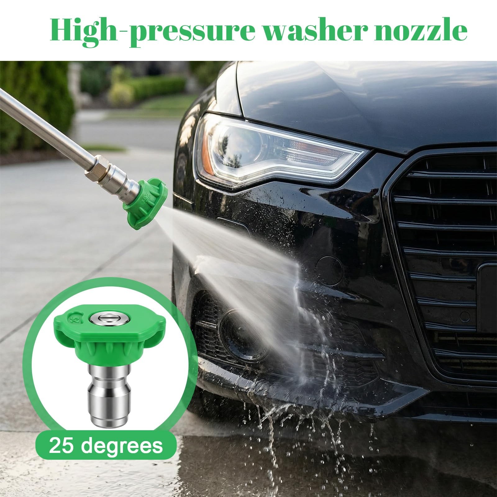 7 Pcs Pressure Washer Nozzle Tips 25 Degree Power Green