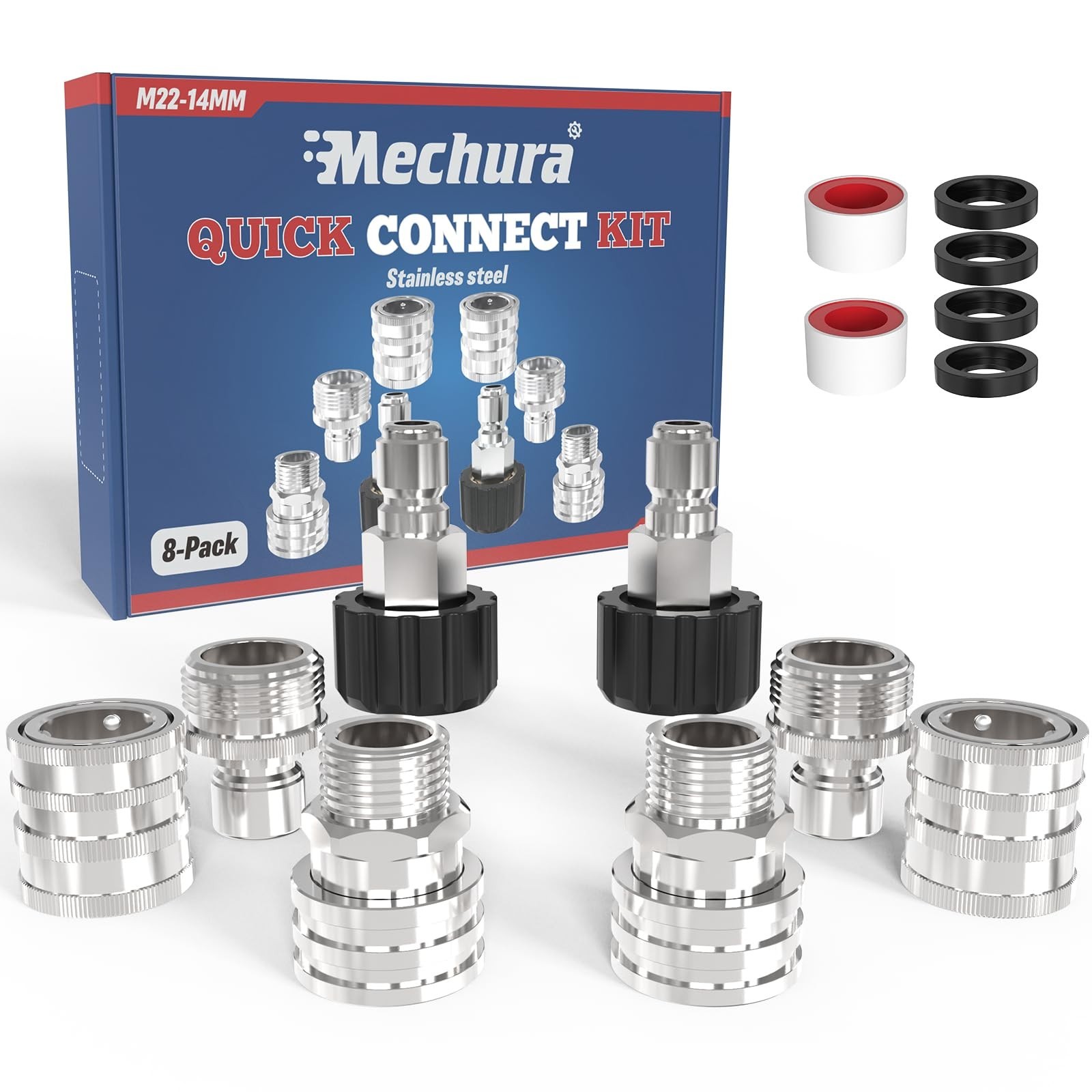 3/8″ Pressure Washer Quick Connect Kit, M22-14mm Swivel Fitting, 3/8″ Adapter…