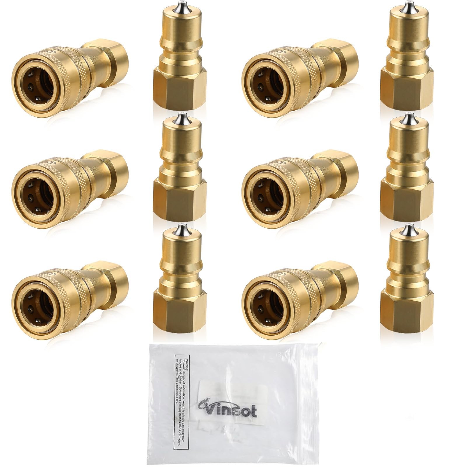 Vinsot 6 Set 1/4″ Quick Disconnect Coupler Valve for 1/4 inch, Brass color