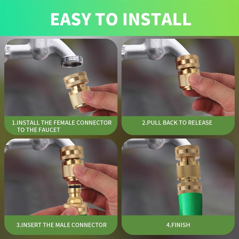 Garden Water Pipe Quick Connect, Solid Brass 3/4 Inch 6 Packs,