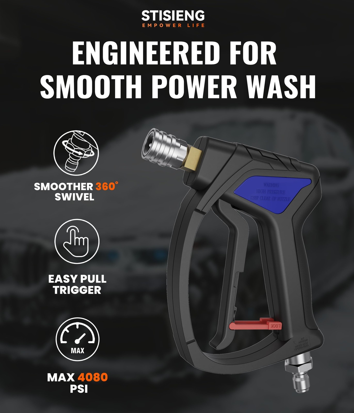 Short Pressure Washer Gun with 360° Swivel, High Pressure Stubby Power Wash