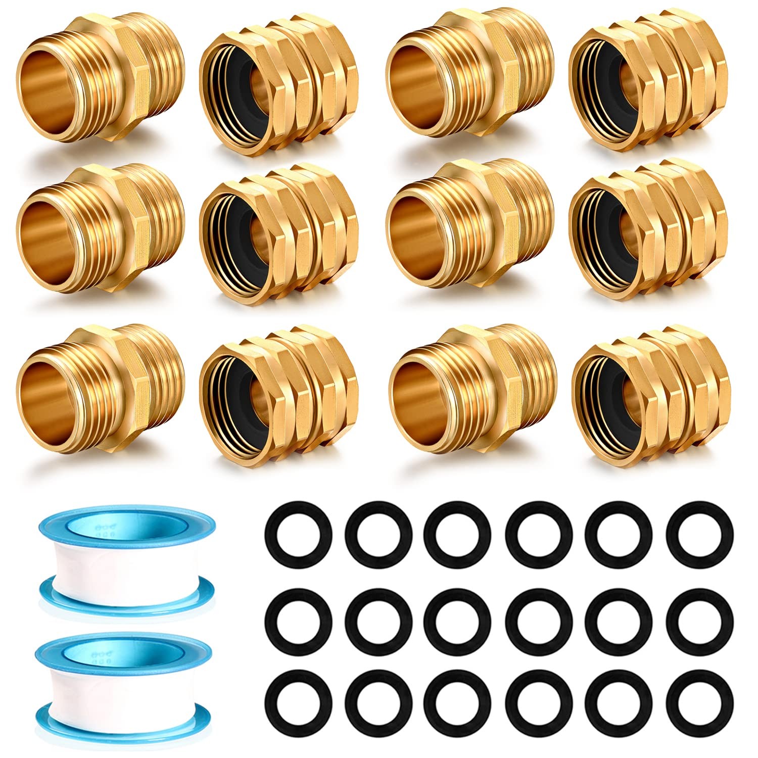 12Piece Hose Fittings 3/4In GHT Brass Double Male Female Adapters Heavy Duty Kit