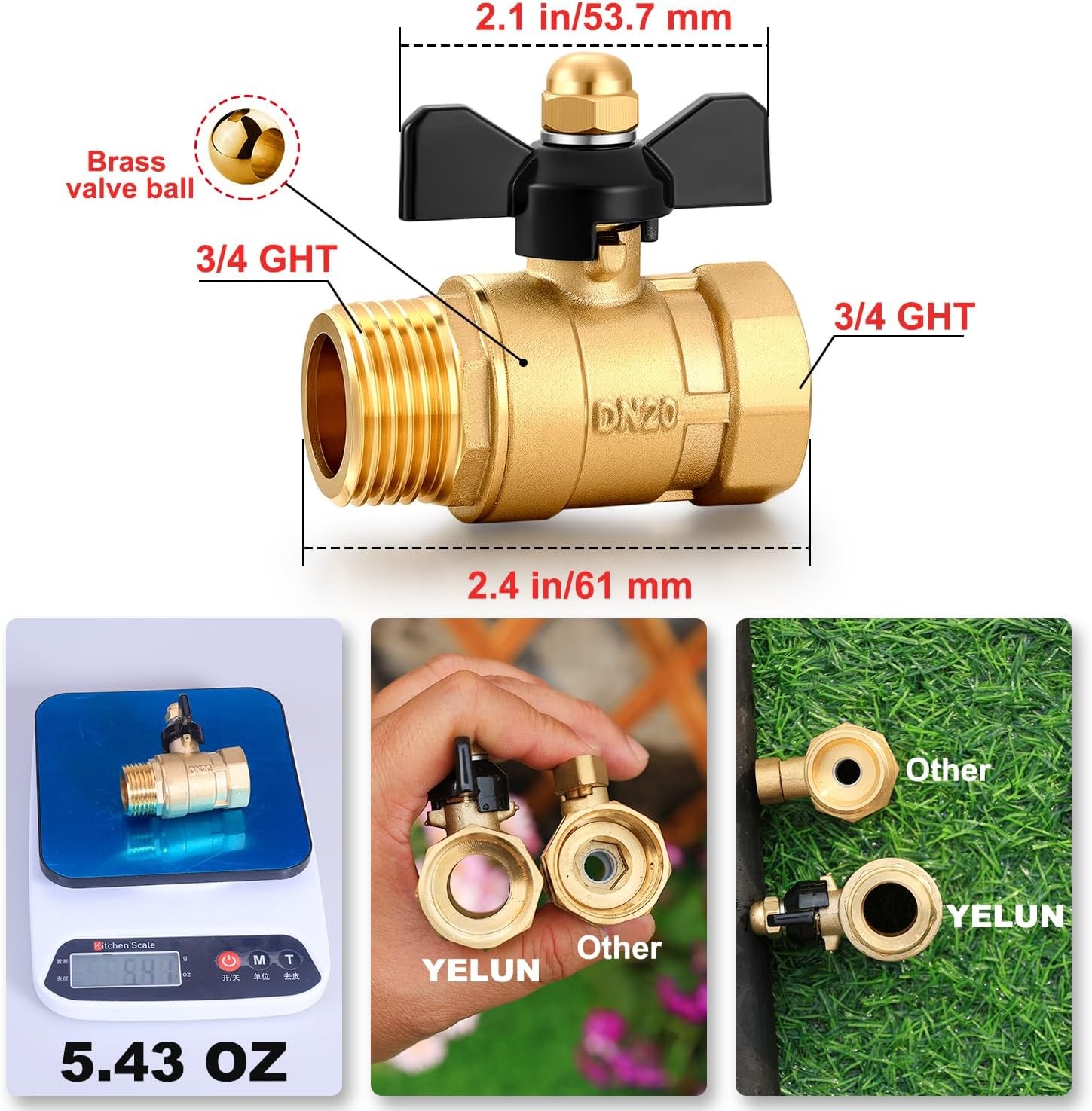 Garden Hose Brass Shut Off Valve Full Flow, No Butterfly Handle
