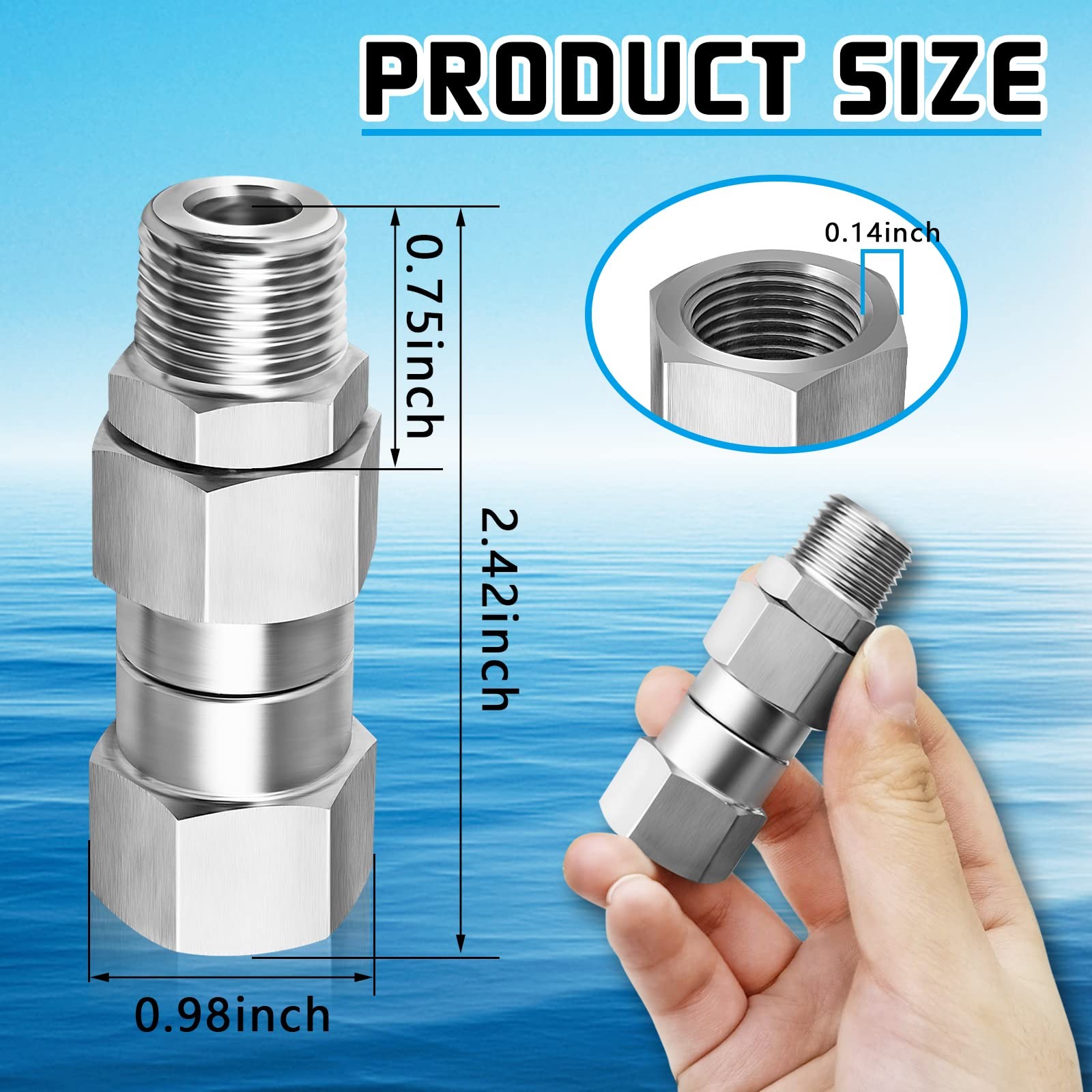 3/8 NPT Pressure Washer Swivel Male to Female-2Pcs, Silver