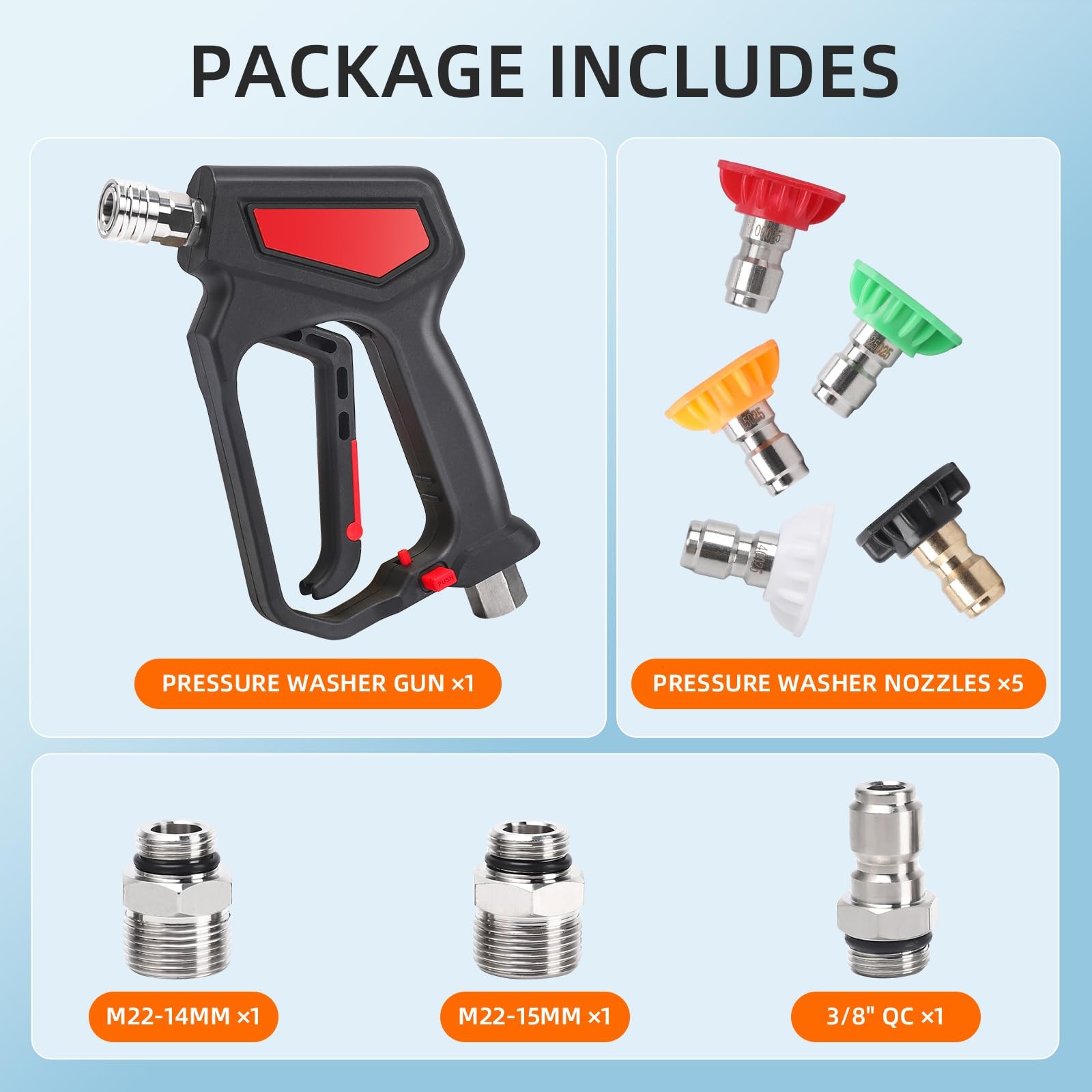 Javneo Pressure Washer Short Gun with Swivel, 5000 PSI/10.5 Normal1, Black