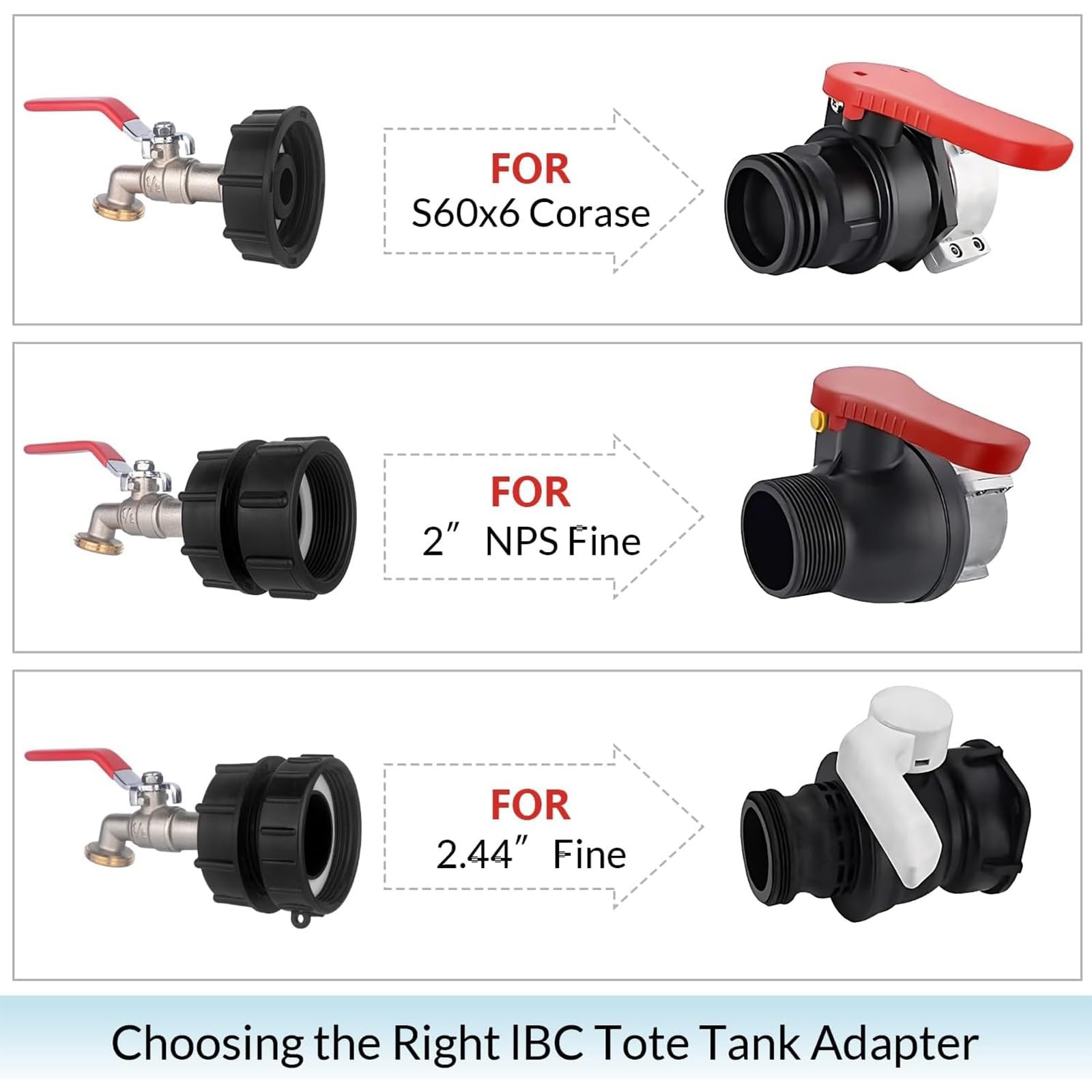 IBC Tote Hose Adapter 275-330 Gallon Water 12 mm, Long handle Valve