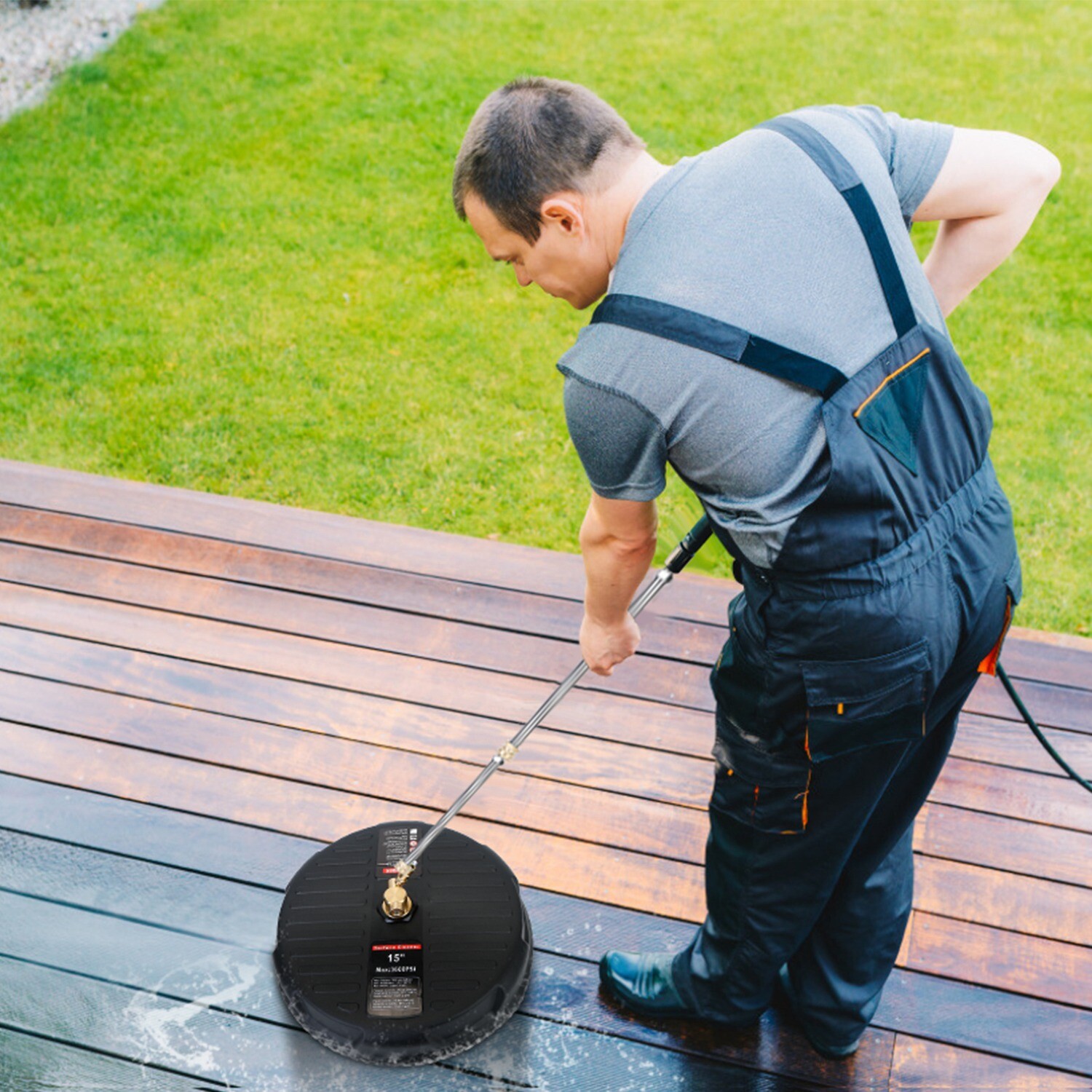 3600PSI 15″ Pressure Washer Surface Cleaner w/ 2 Extension Wand & Quick Connect