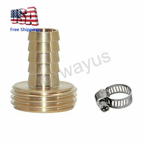 5/8″ Barb x 3/4″ Male GHT Thread Brass Garden Hose Pipe Connector& Clamp