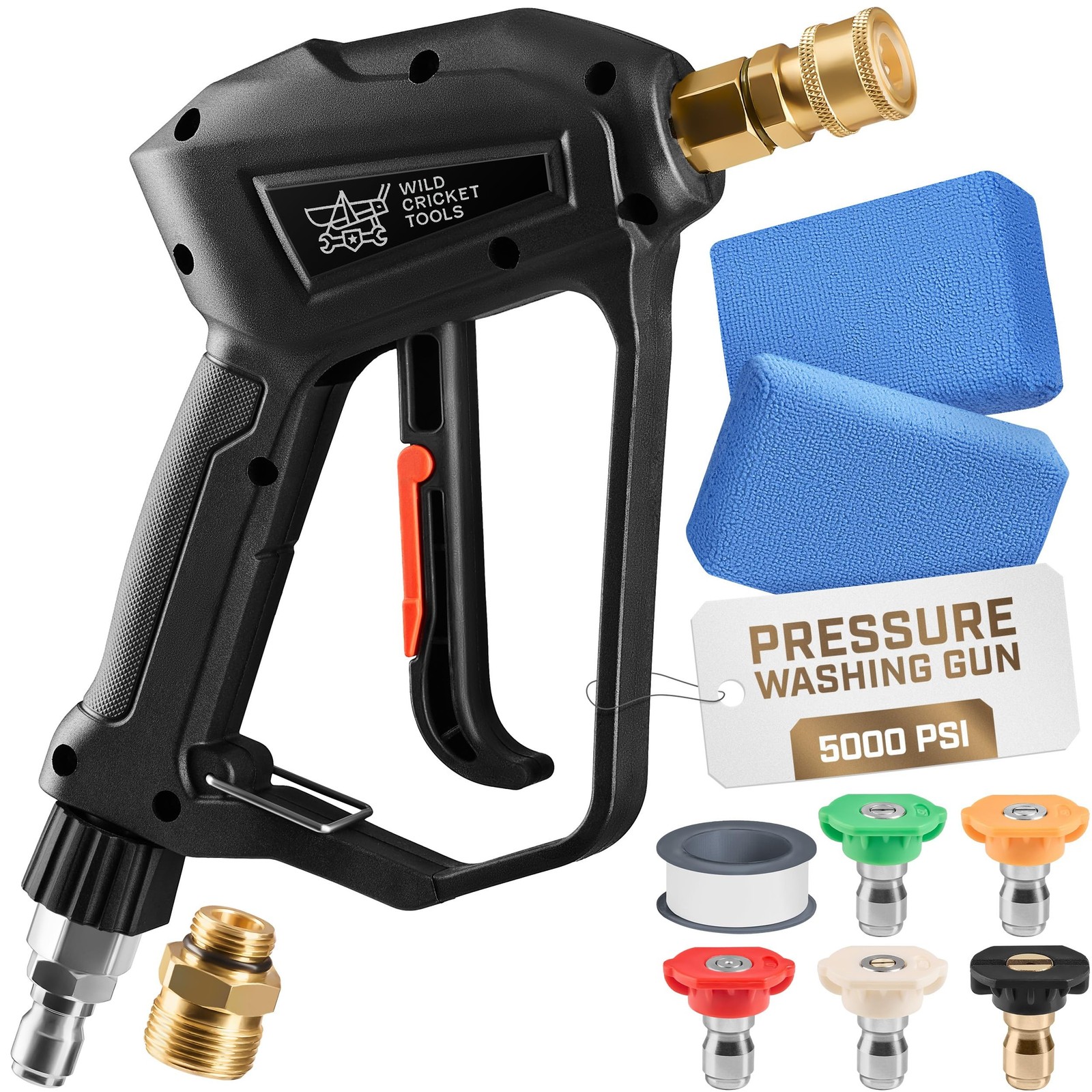 Wild Cricket Tools® Short Pressure Washer Gun 5000 PSI, 3/8″ QC & M22-14mm