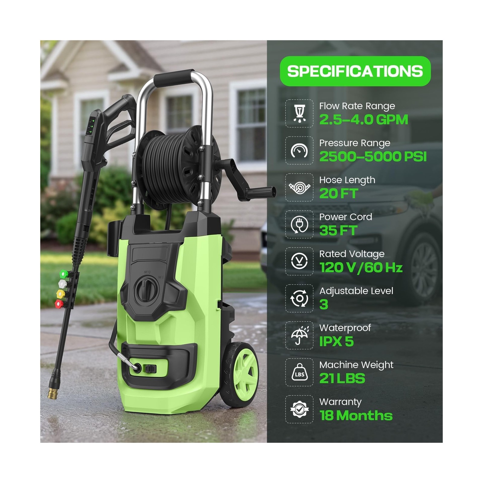2026 New Pressure Cleaner PSI5000 with 3 Levels Adjustable Pressure Gun, Port…