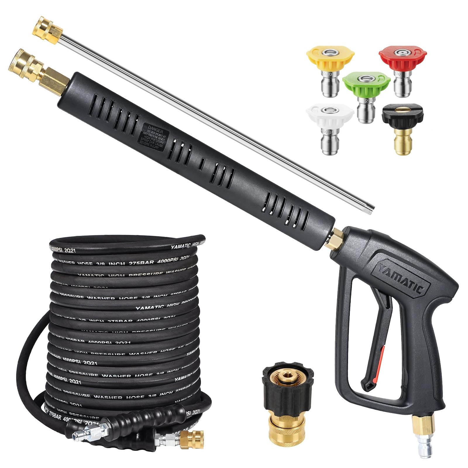 YAMATIC Long Pressure Washer Gun and Hose Kit, & 50FT Hose, Black