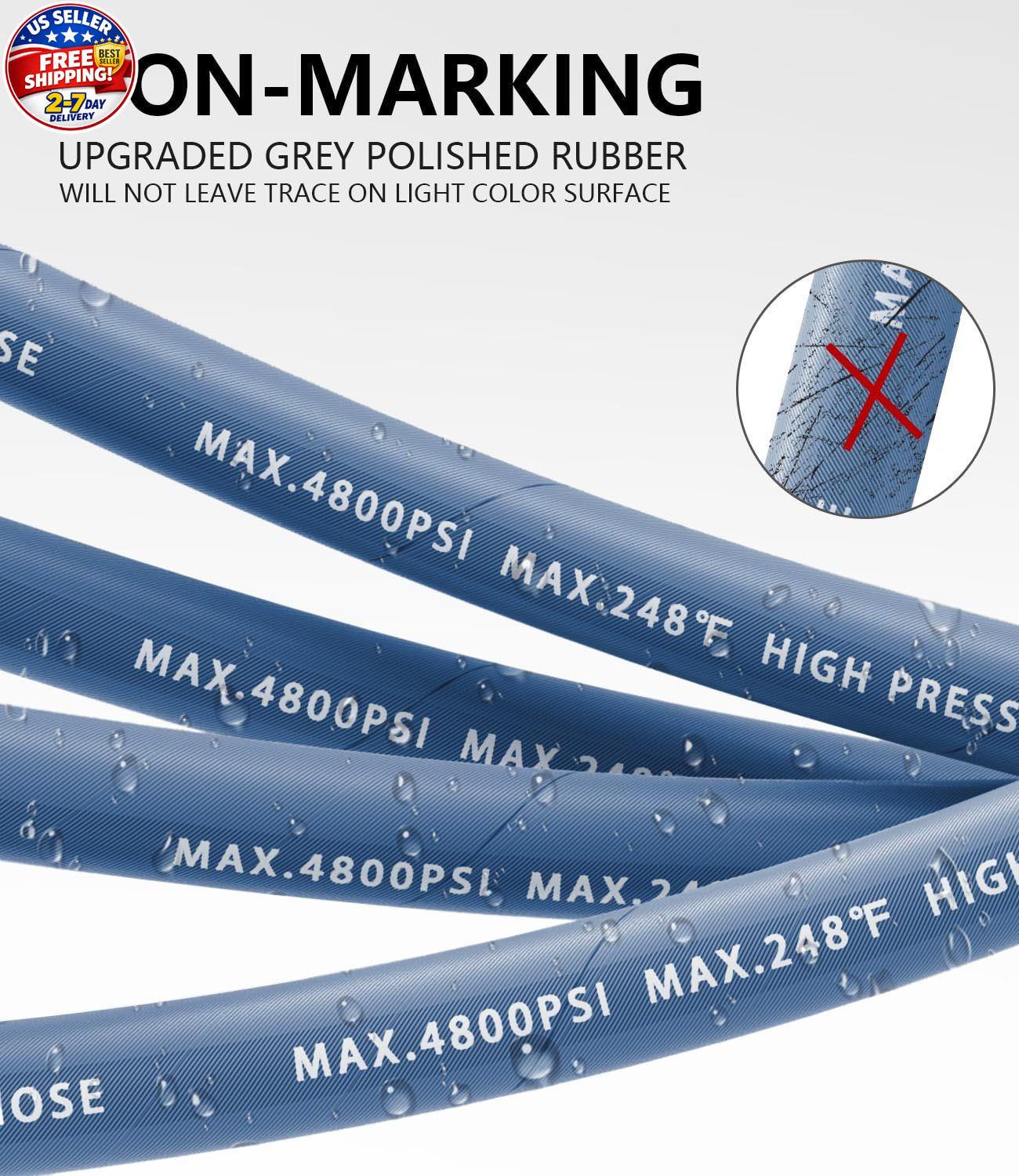 NAVOHEVEN 3/8″ ID Pressure Washer Hose 50 ft, 4800 PSI 50FT, Blue