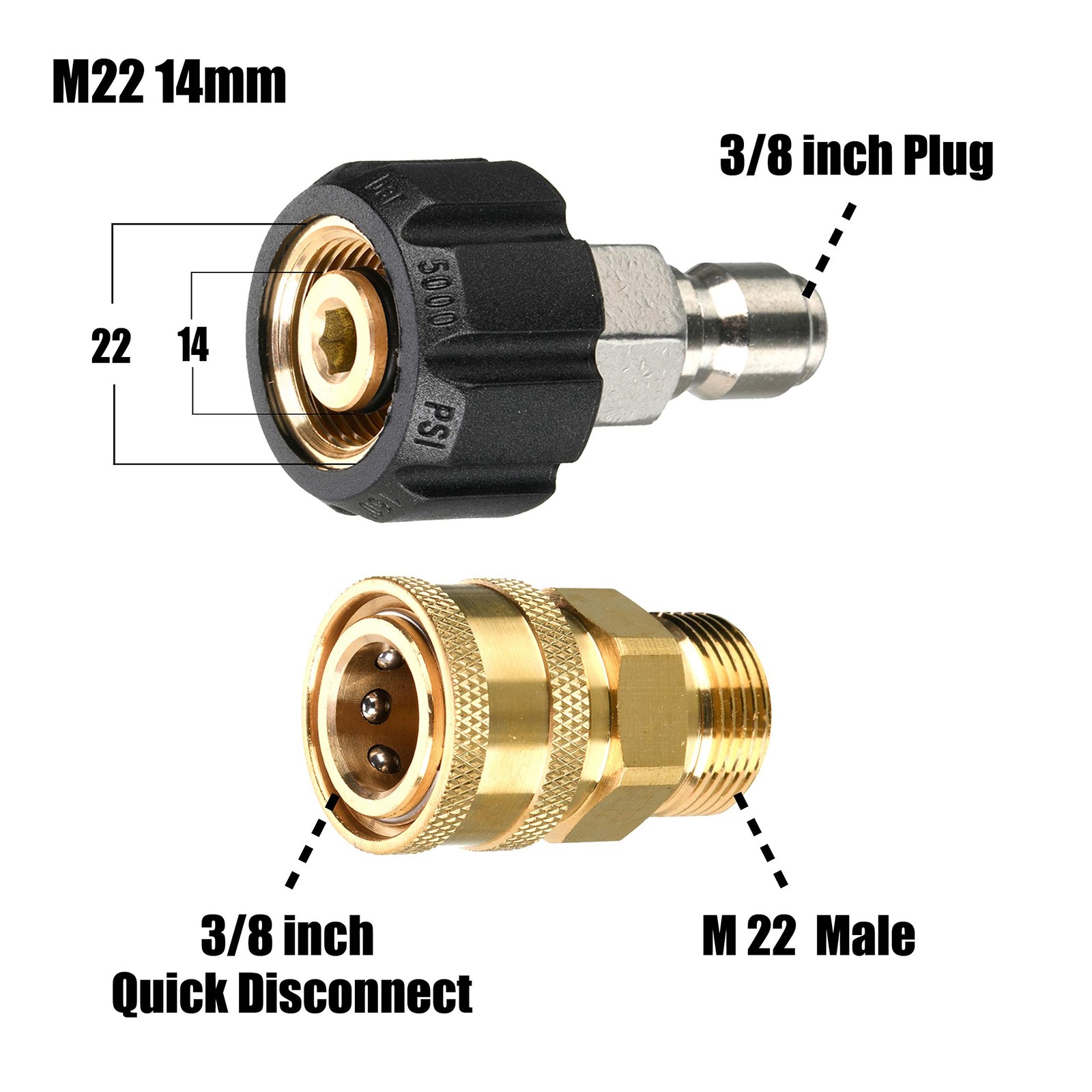 Tool Daily Pressure Washer Adapter Set, M22 14mm to 3/8″ Quick Connect Kit fo…