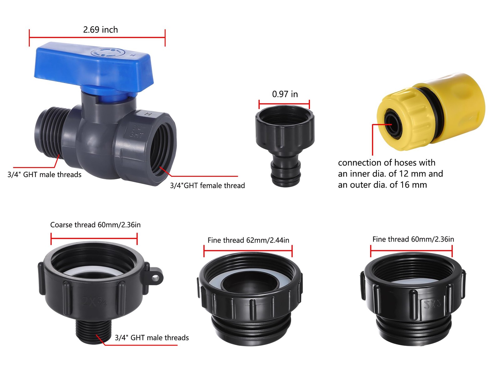 happywins 275-330 Gallon IBC Tote Tank 2 inches, 2.44 black, yellow