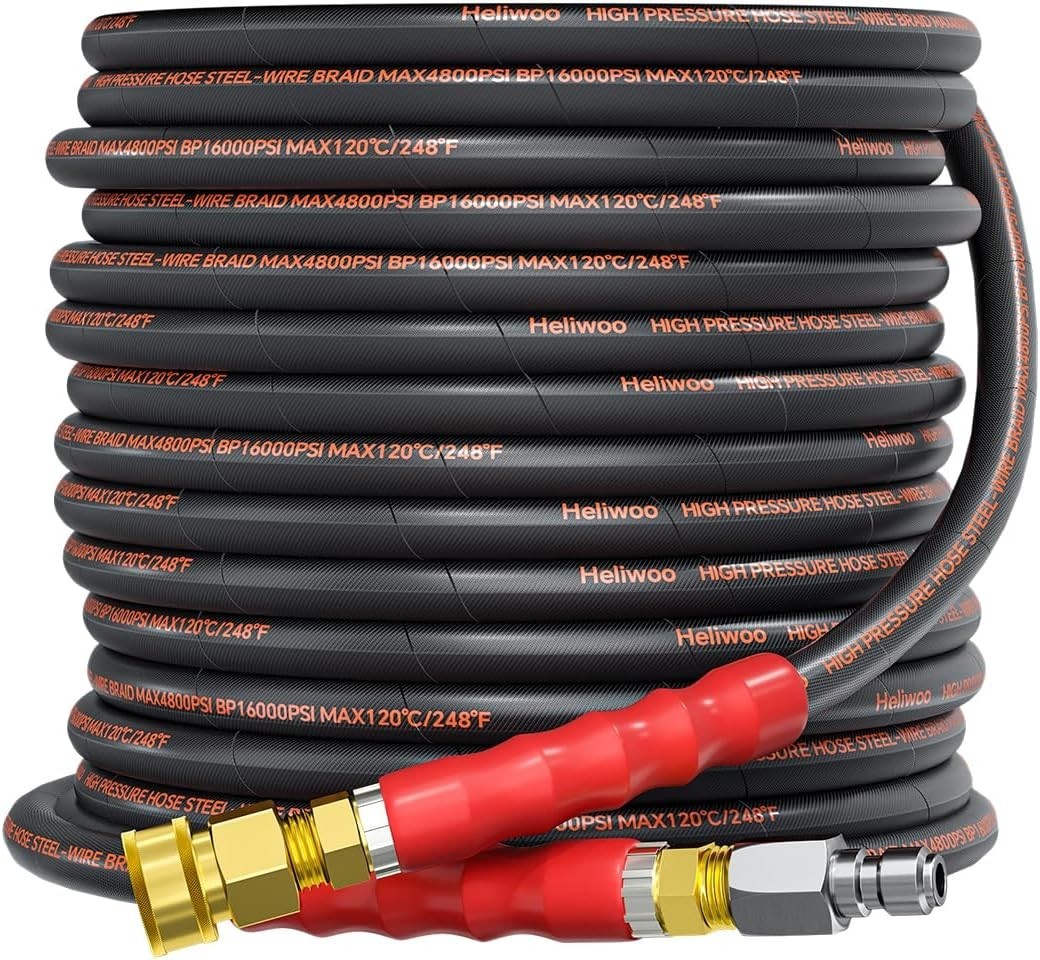 Pressure Washer Hose 50FT, 4800PSI Wire Braid Power Washer Extension Hose 3/8 In