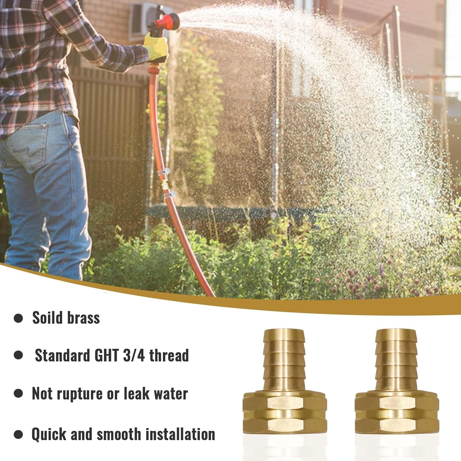 Brass Garden Hose Repair Connector, 3/4” Barb x GHT 3/4 Female Thread