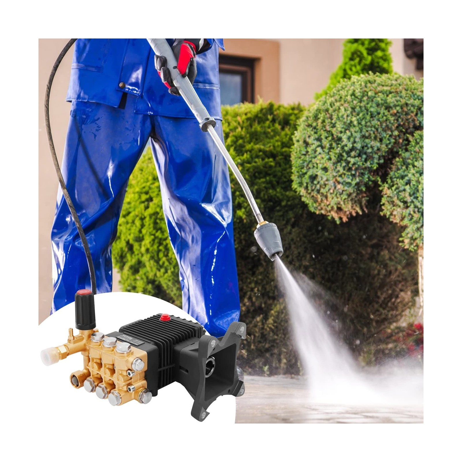 VEVOR Pressure Washer Pump, 4400 PSI, 4.0 GPM, 1″ Shaft Horizontal Triplex Pl…