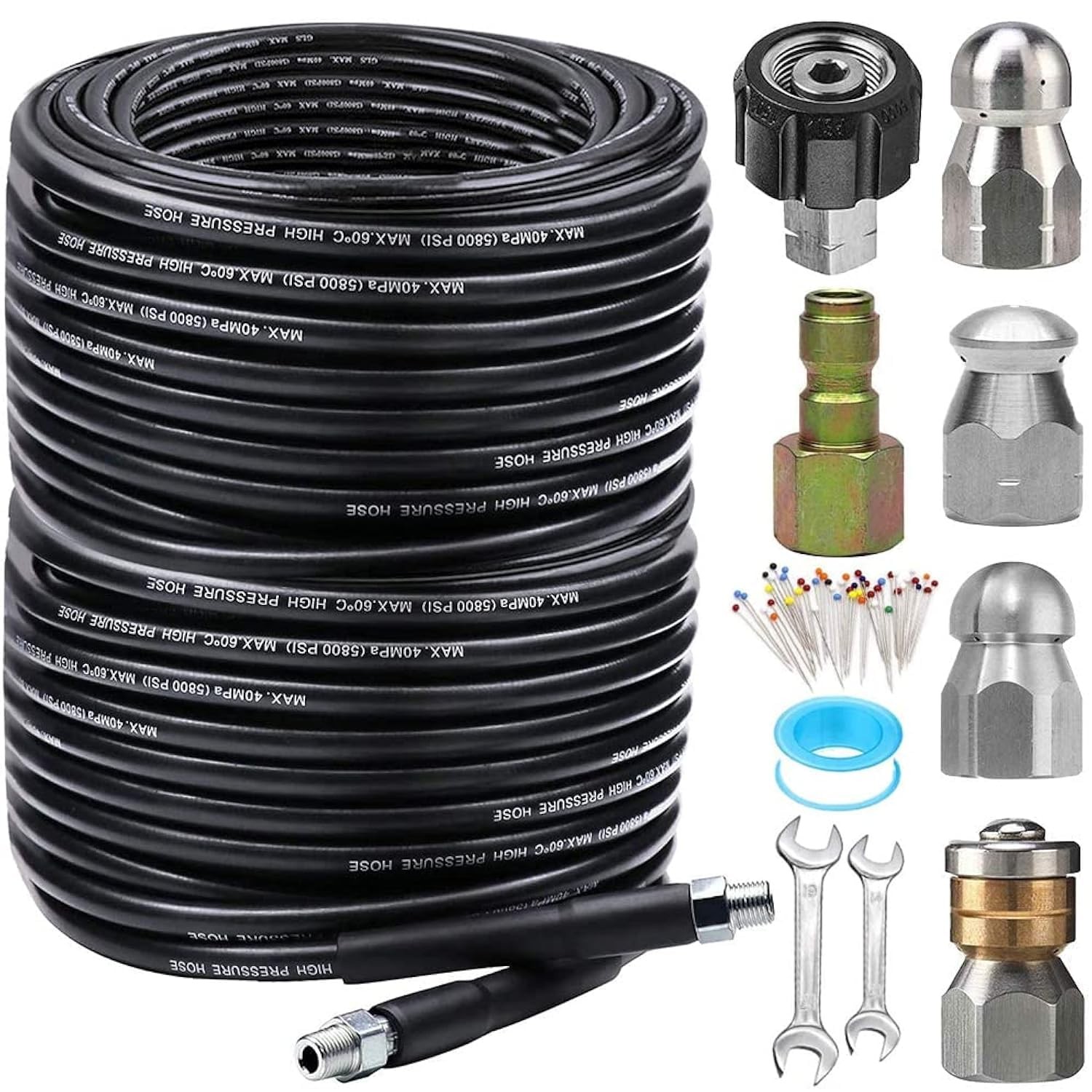 200FT Sewer Jetter Kit for Pressure Washer, 5800PSI Drain Cleaner Hose