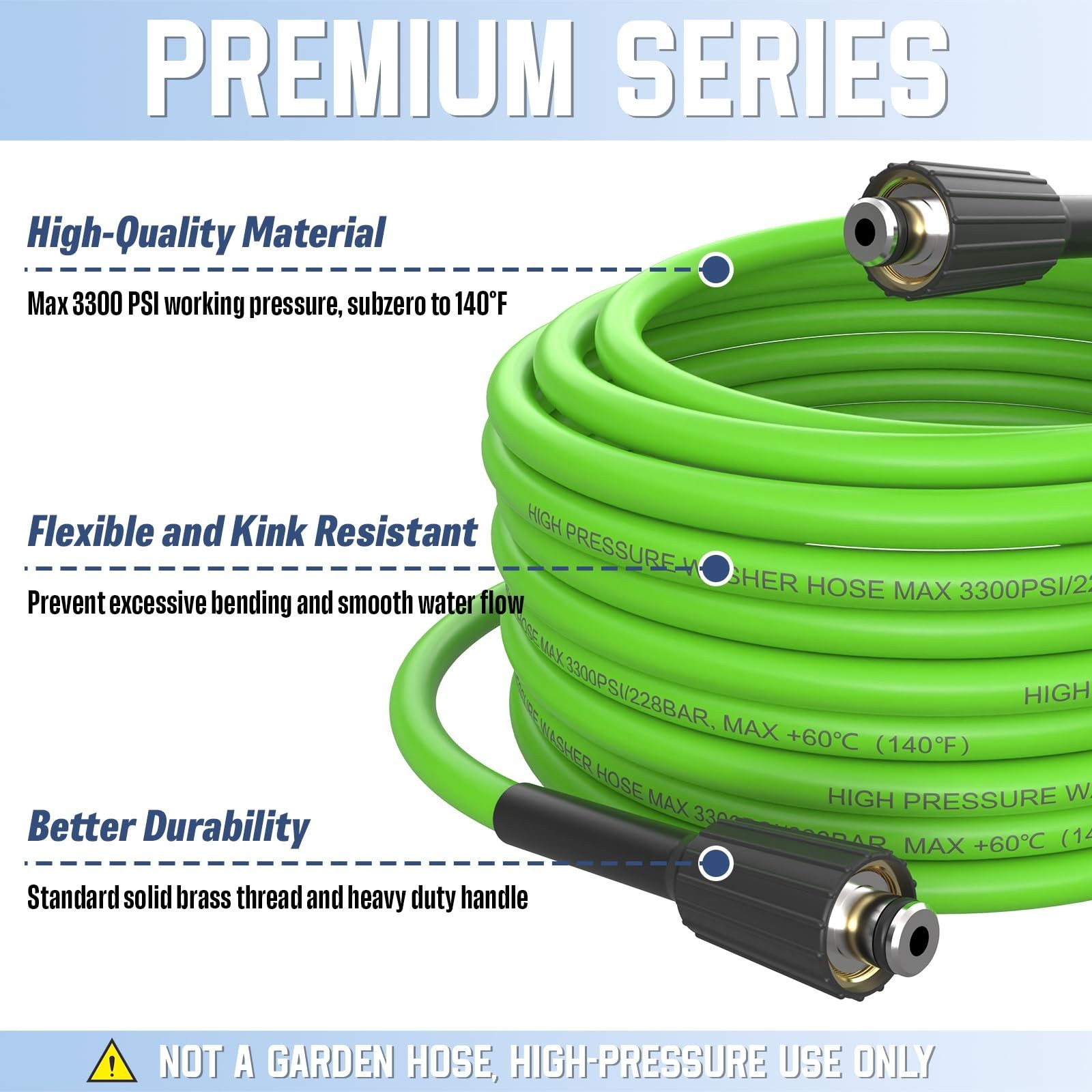 PVC Pressure Washer Hose 25 FT x 1/4″, Kink Resistant Power Washer Hose, High…