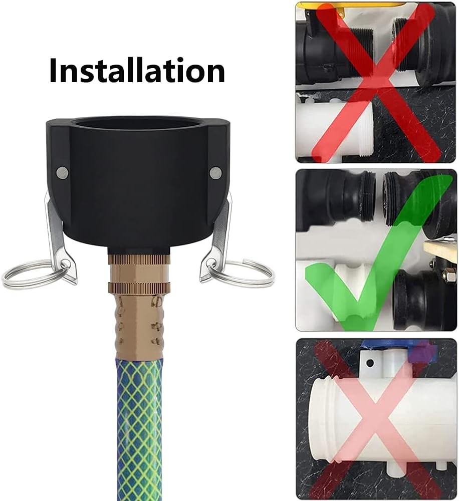 275 330 Gallon IBC Tote Tank Drain Adapter Fittings 2″ Cam Lock 2 Inch, Black