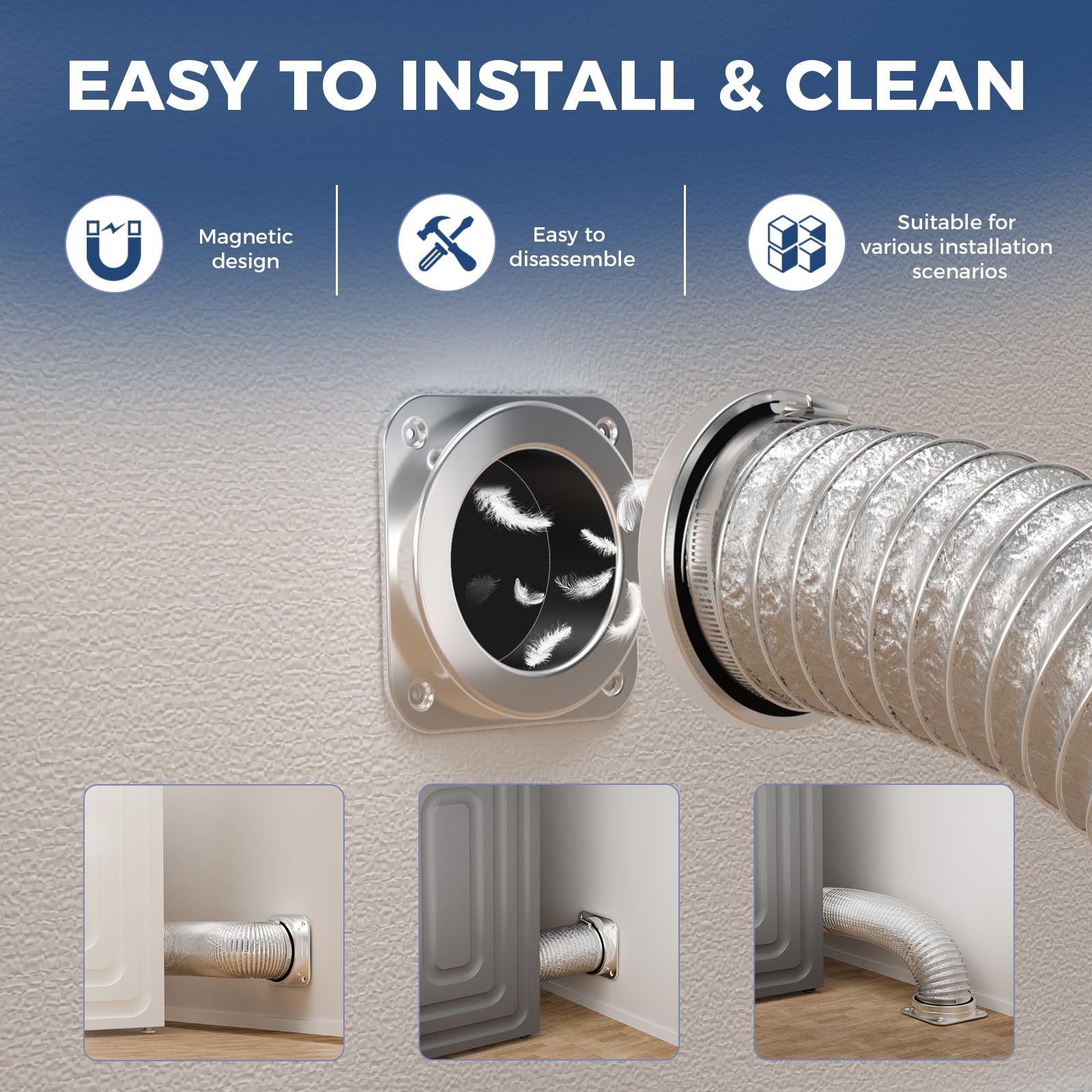 ALORAIR Magnetic Dryer Vent Connector Kit | DV180 Airtight Seal Silver