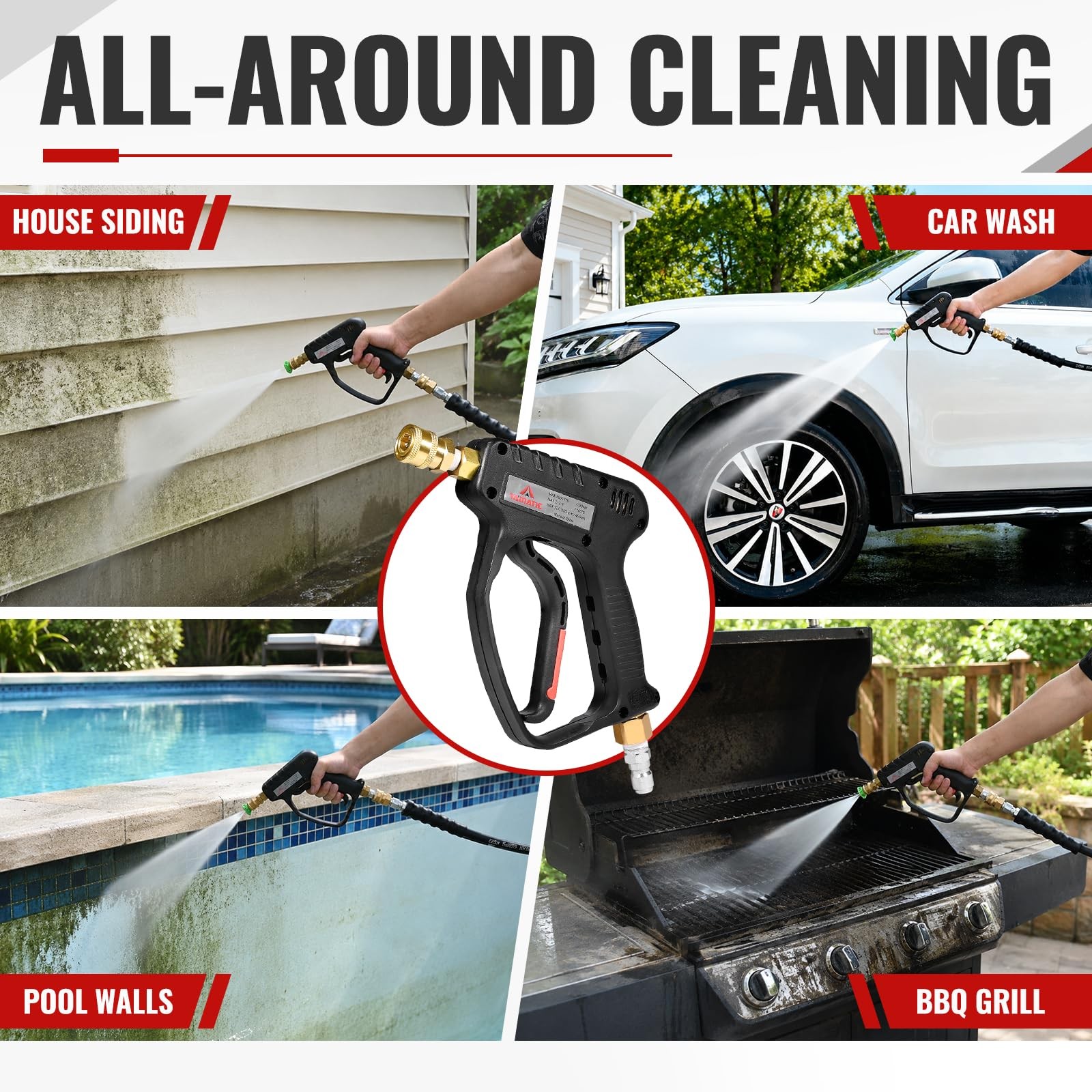 YAMATIC Short Pressure Washer Gun with Swivel, 5000 PSI handle, Black
