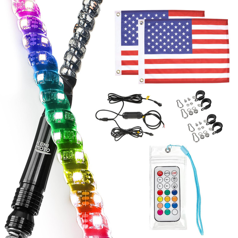 Kemimoto 2Pc 4Ft Spiral Led Whip Lights For Utv Led Whips For Sxs Atv Boat