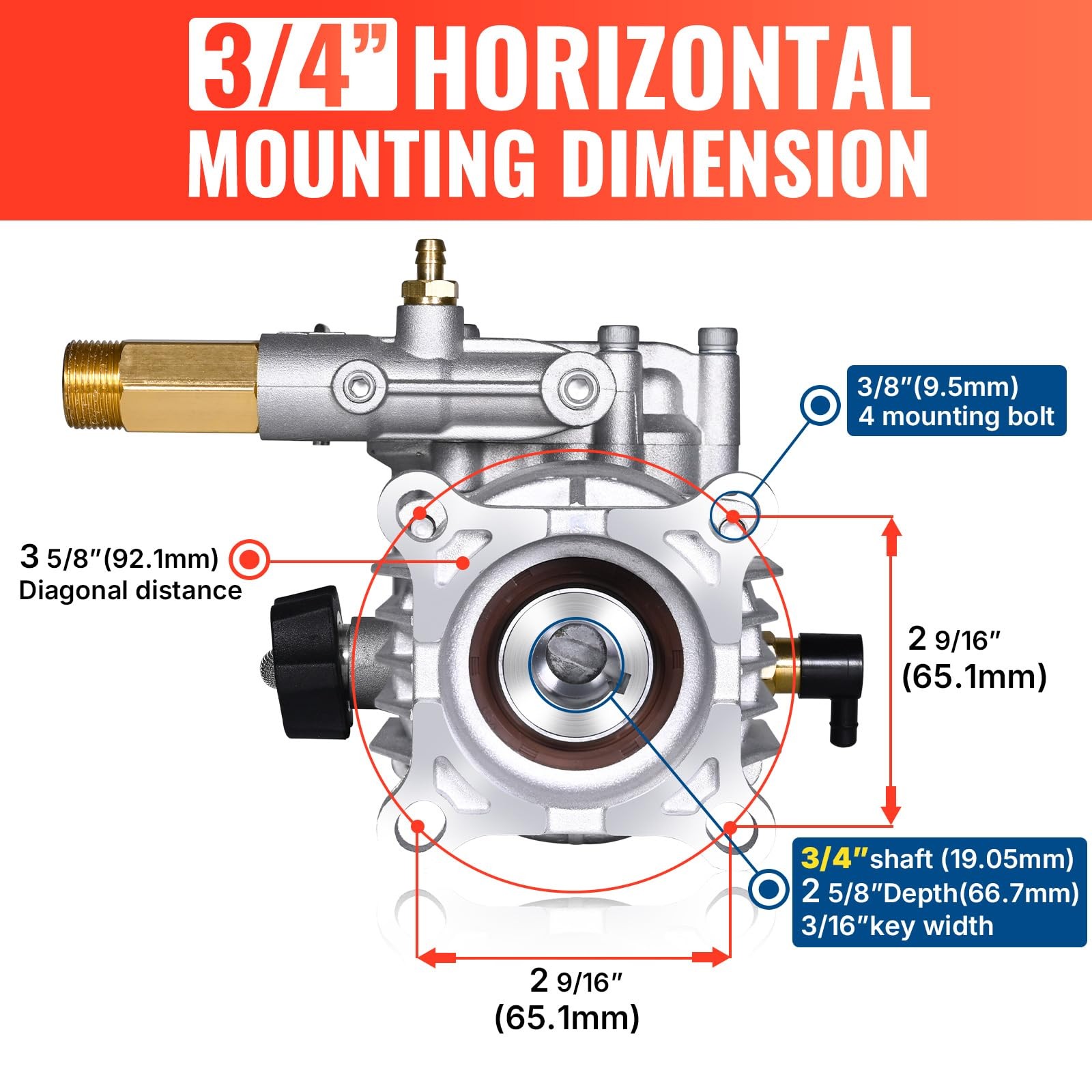 YAMATIC Horizontal 3/4″ Shaft Pressure Washer Pump 3400 PSI 2.5 GPM | Fits Ho…