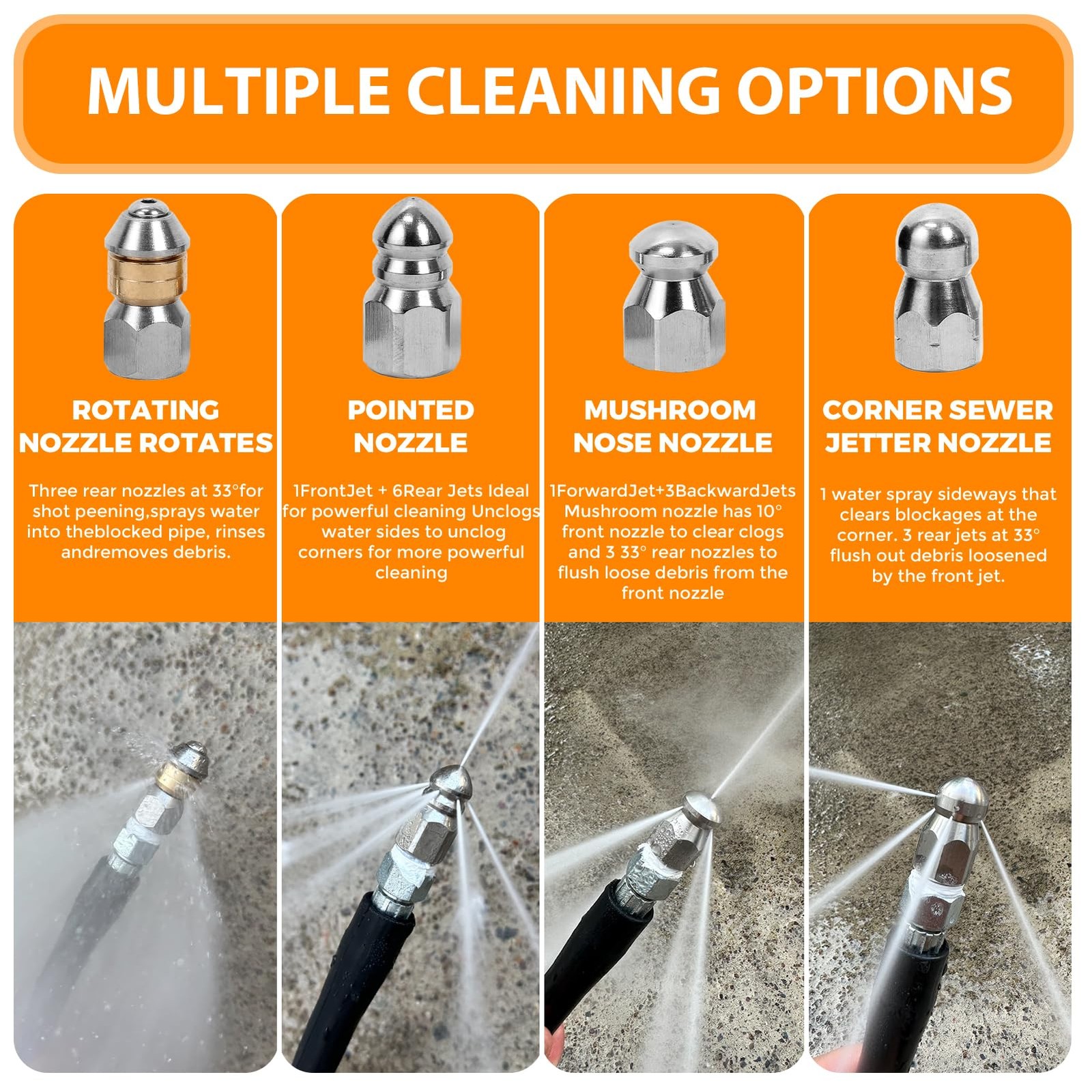 100FT Sewer Jetter Kit for Pressure Washer, 5800PSI Drain Cleaner Hose Orange