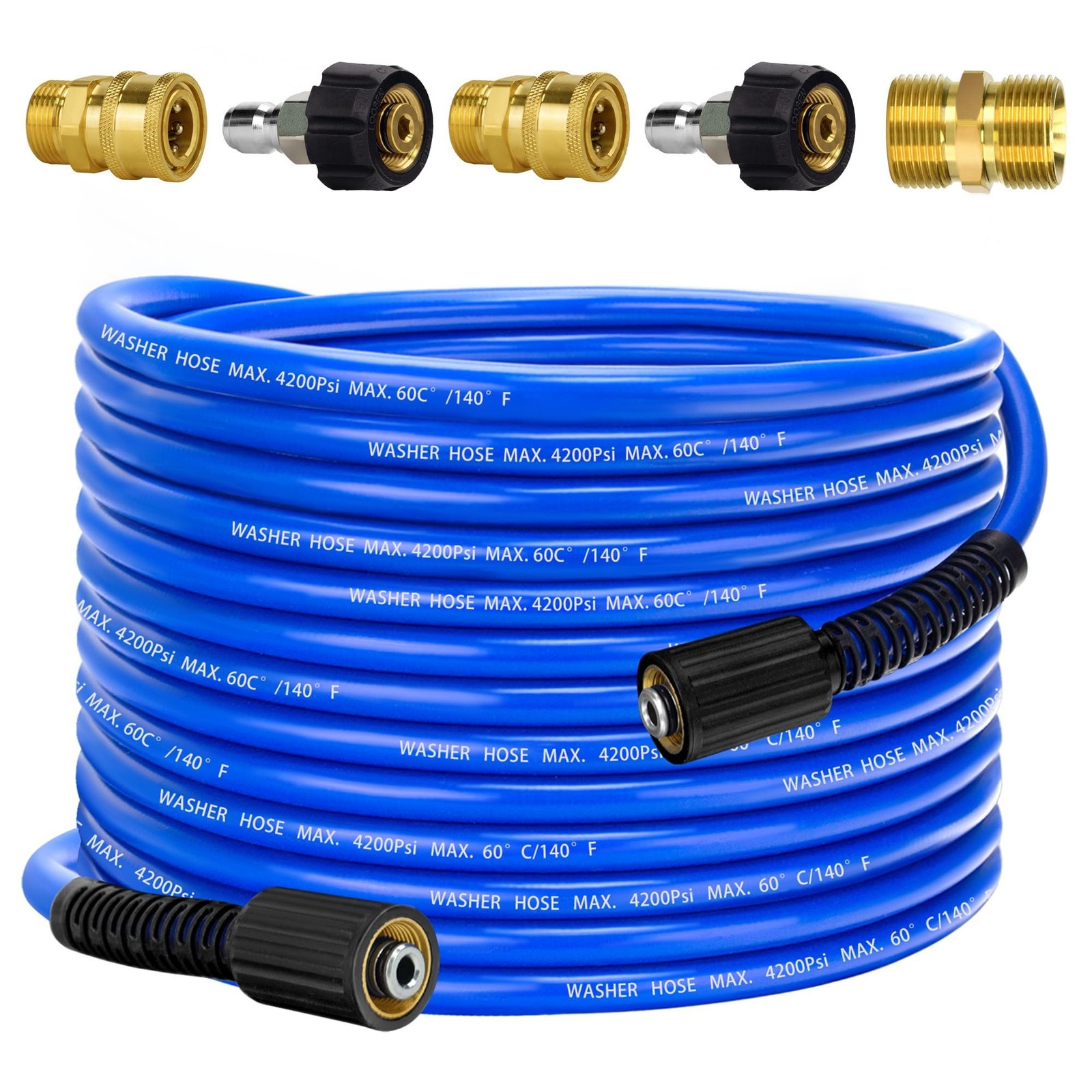 Pressure Power Washer Hose 50 FT x 1/4″, Super Flexible Kink Resistant Car Wa…