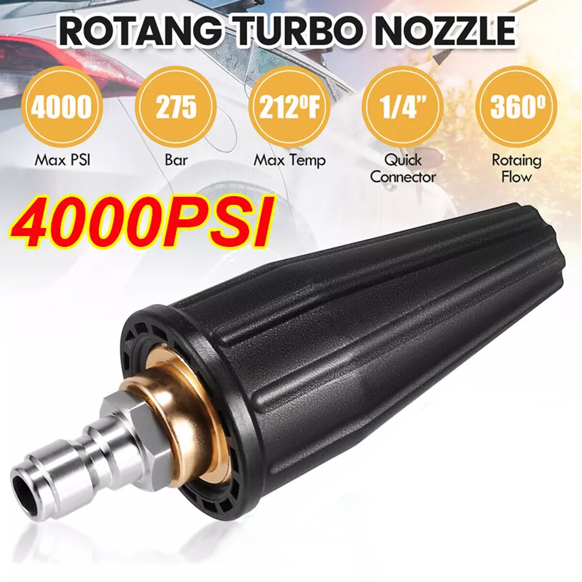 4000PSI Power Pressure Washer Turbo Nozzle Rotating-Rotary 4.0 GPM Nozzles