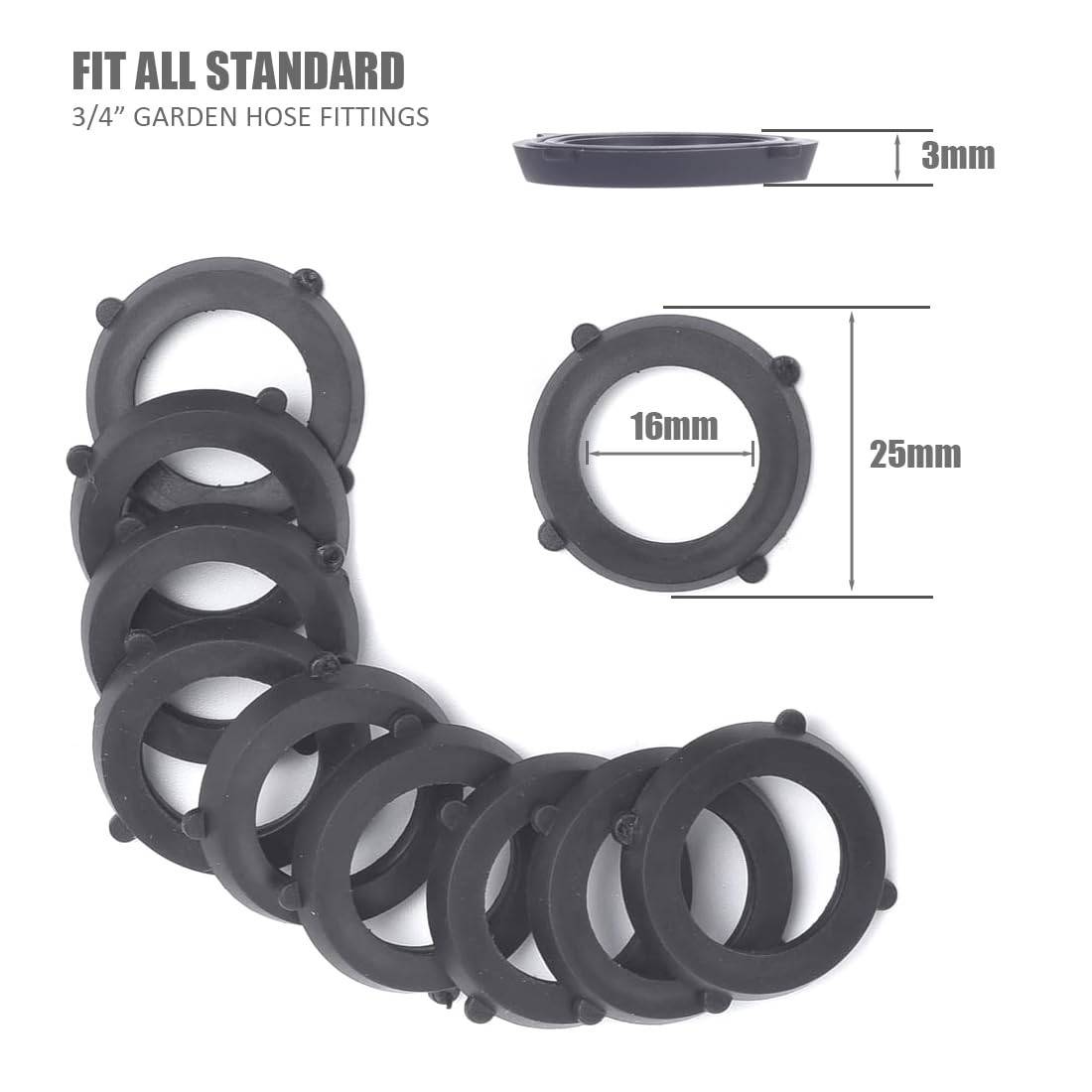 Garden Hose Washers Rubber Seals, Fit All Standard 3/4-inch, Black