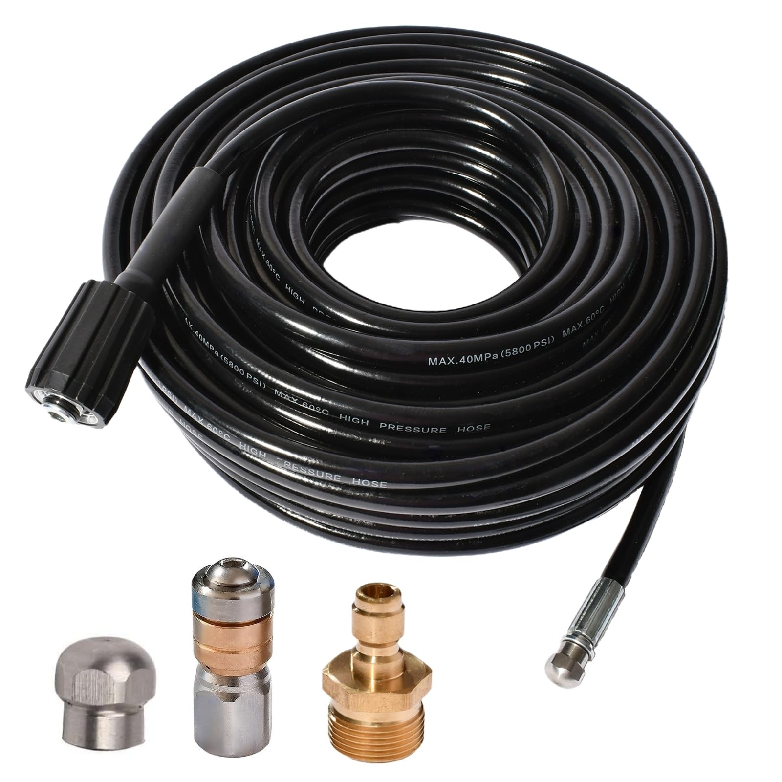 50FT 5800 PSI Pressure Washer Hose Jetter Nozzles Kit 1/8”NPT 50FT, Black