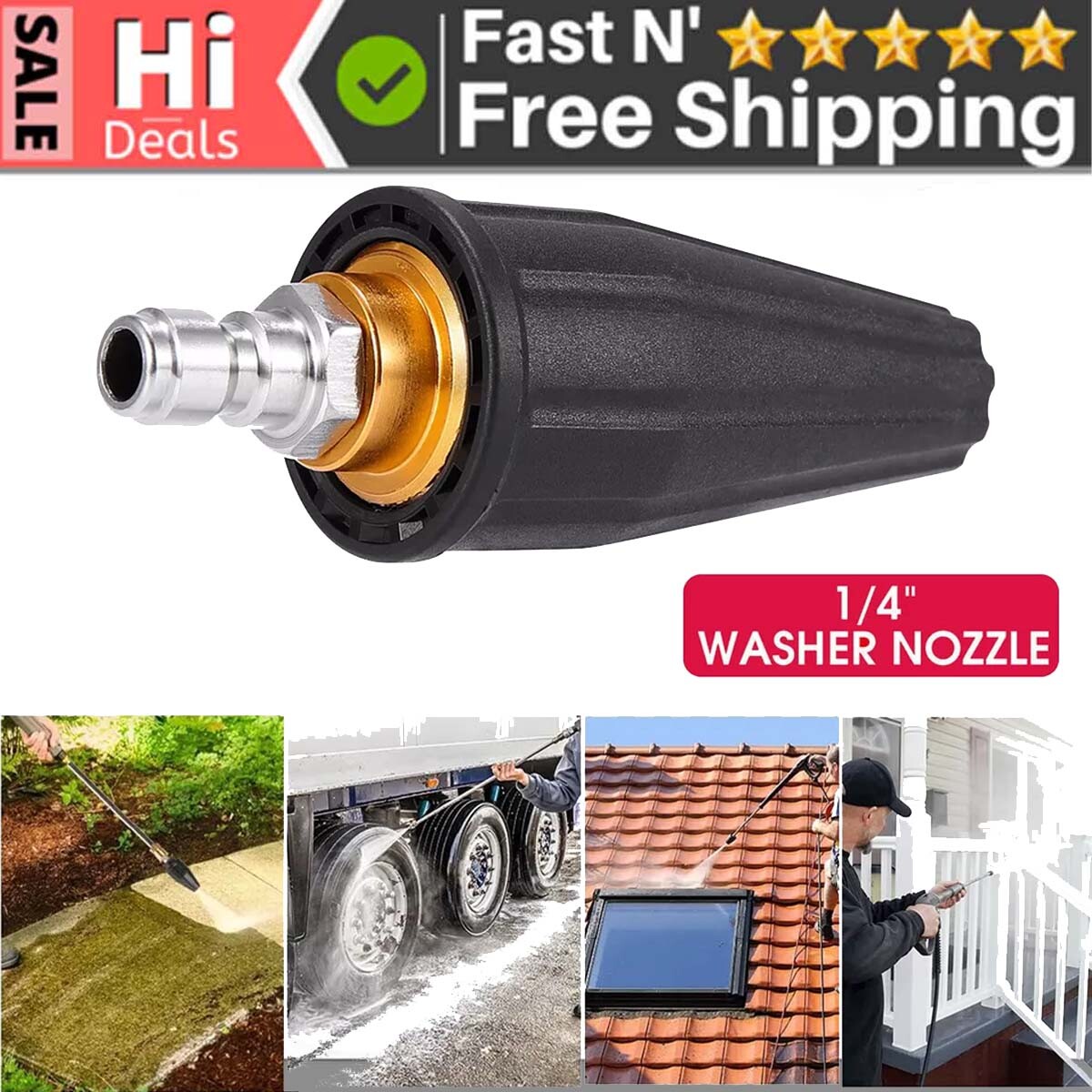 High Pressure Washer Rotating Turbo Nozzle Spray Tip 4000PSI 1/4″ Quick 4.0GPM