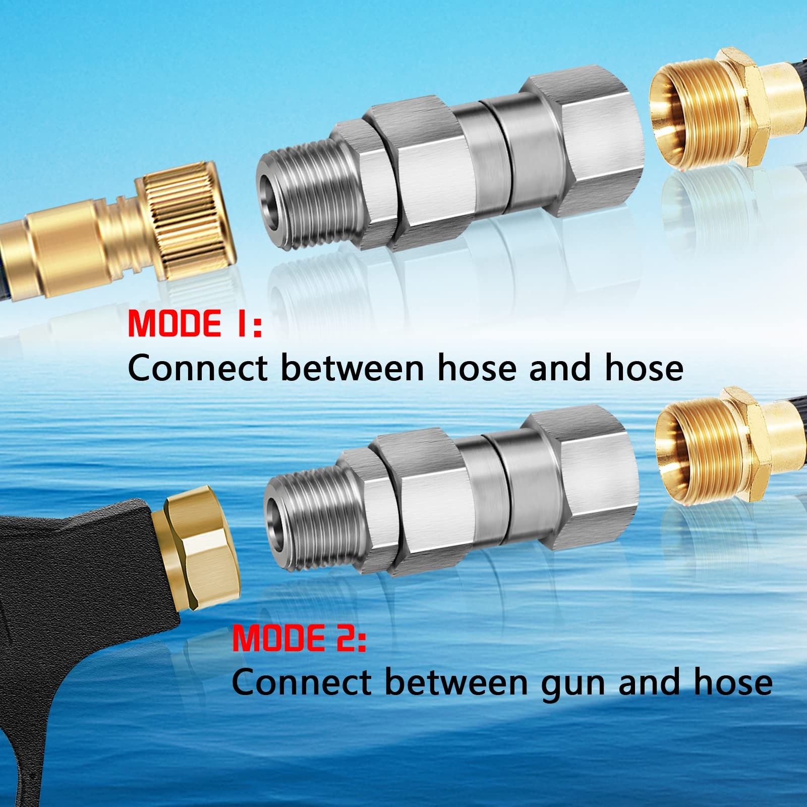 3/8 NPT Pressure Washer Swivel Male to Female-2Pcs, Silver