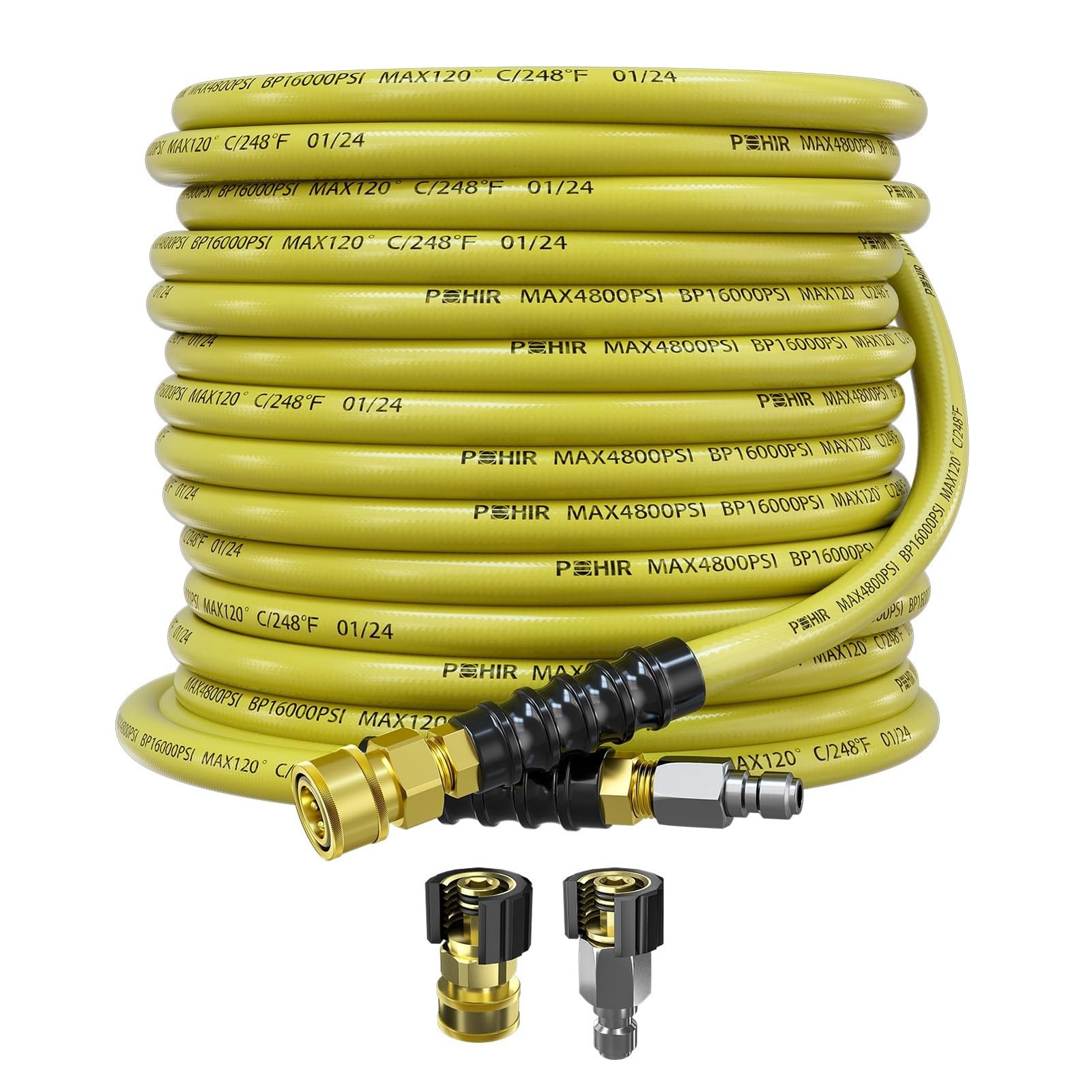 POHIR 50ft Pressure Washer Hose 3/8″ 4800 PSI, Power Washer Hose with 3/8 Qui…