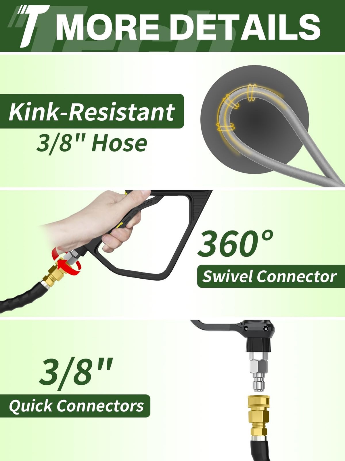 3/8″ 4800PSI Pressure Washer Hose 75FT with Swivel Quick Connect for Cold/Hot…