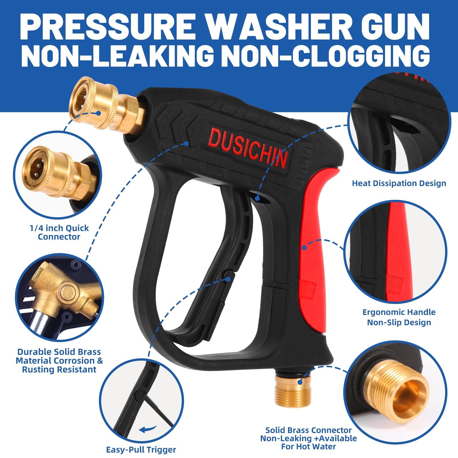 DUSICHIN DUS-220 Short Wand High Pressure Washer Handle Gun 3000 PSI Max 5 Pr…