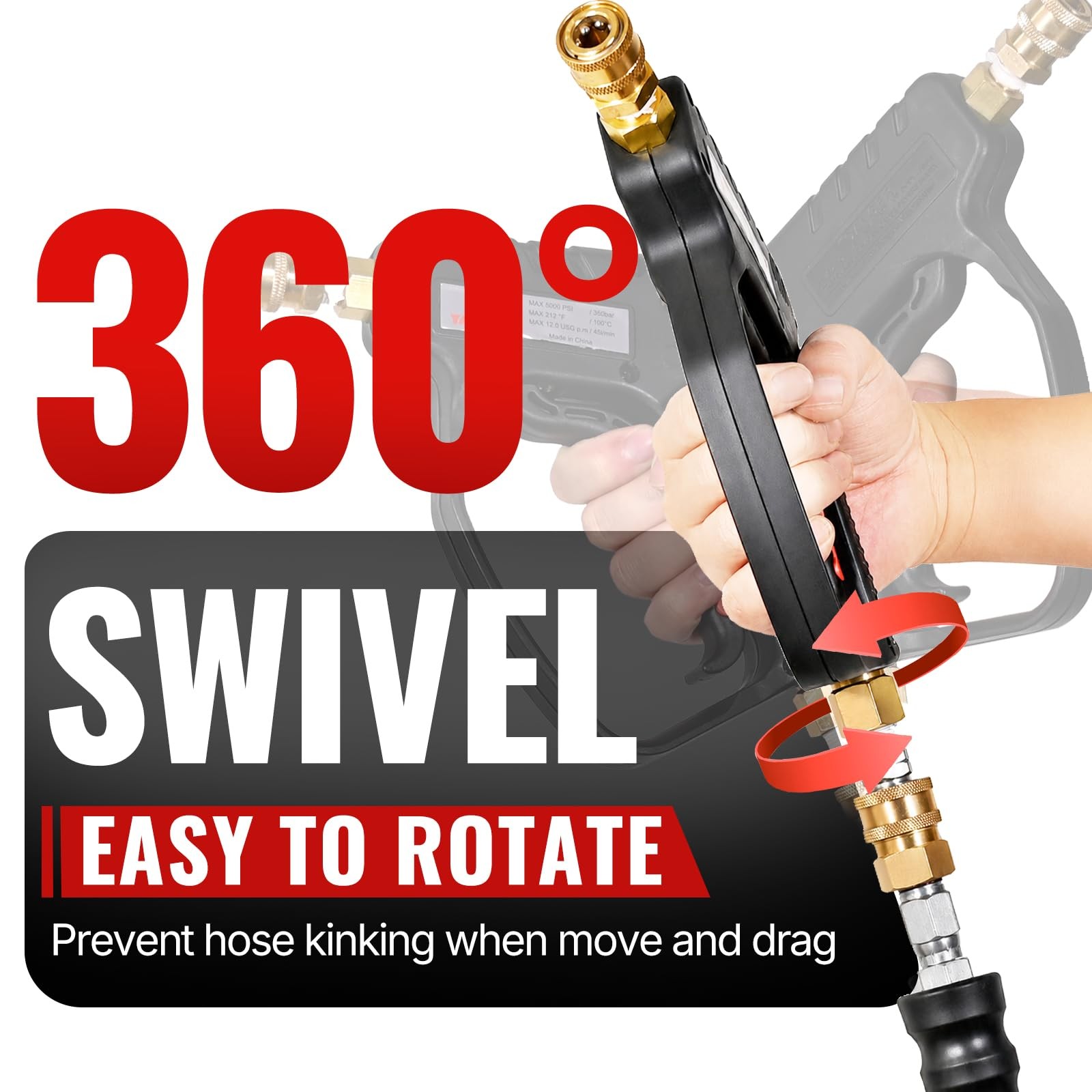 YAMATIC Short Pressure Washer Gun with Swivel, 5000 PSI handle, Black