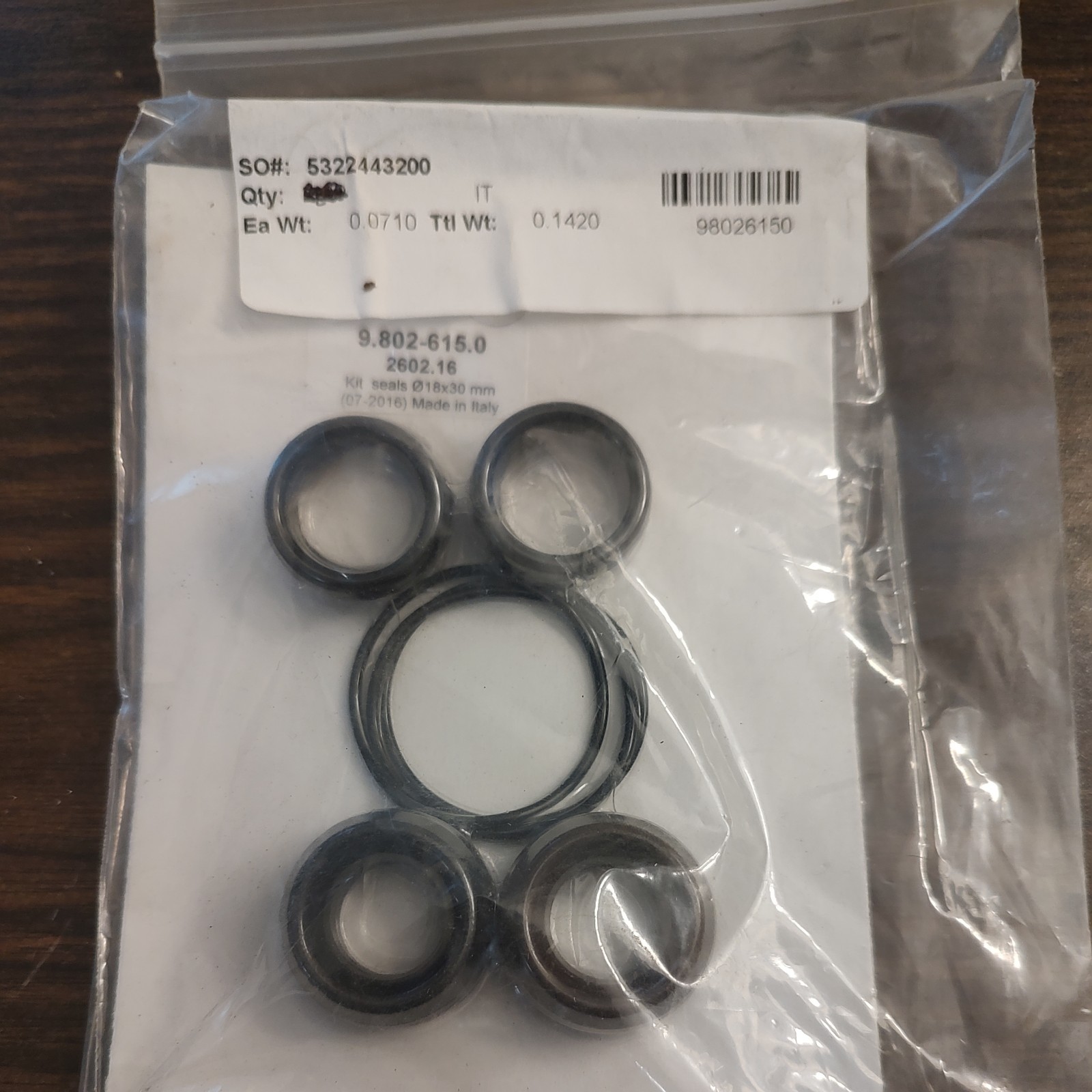 9.802-615.0 V Seal Kit, 18mm, Hotsy/Landa