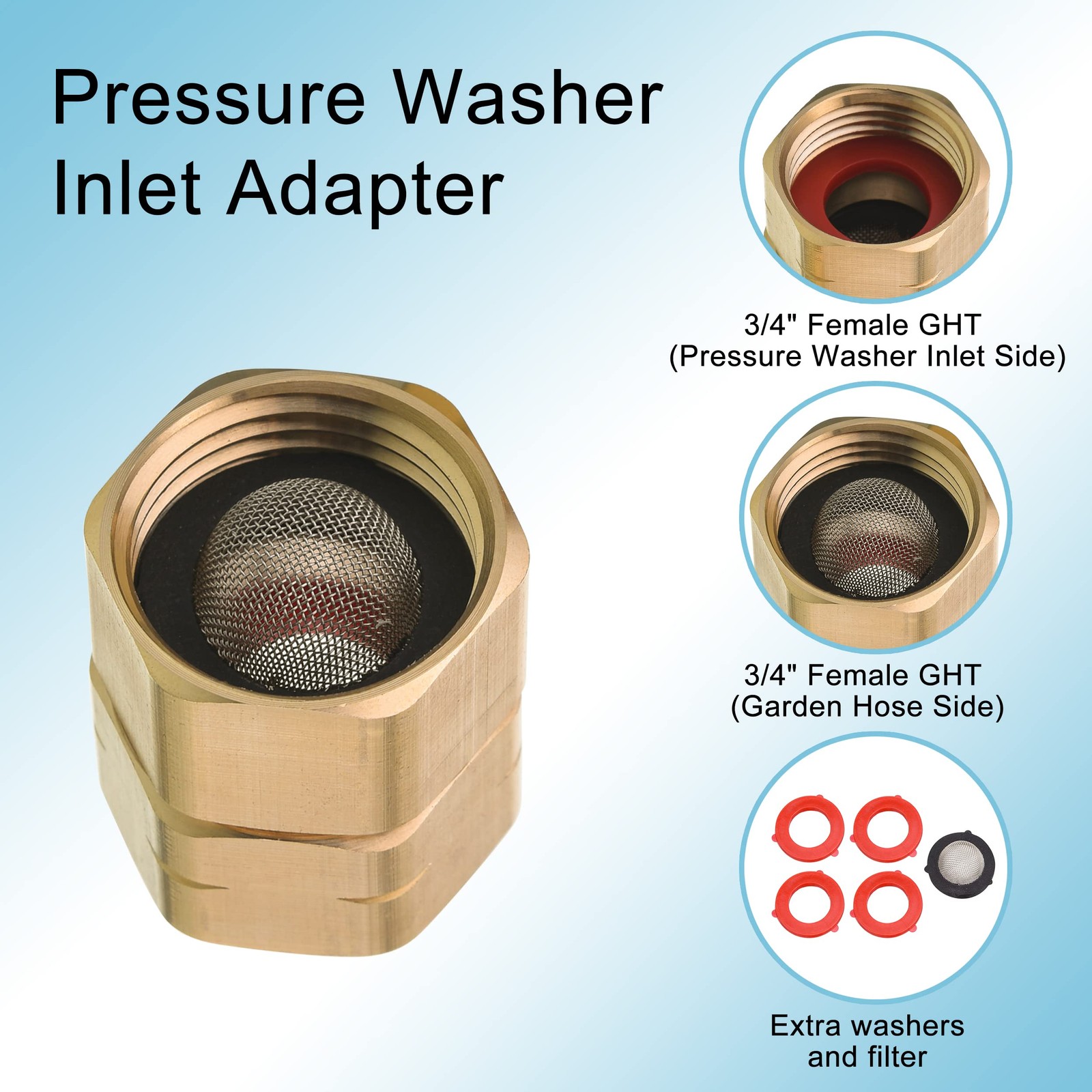 M MINGLE Garden Hose Adapter, Female to Female, 3/4 Inch 0.75 inches, Brass
