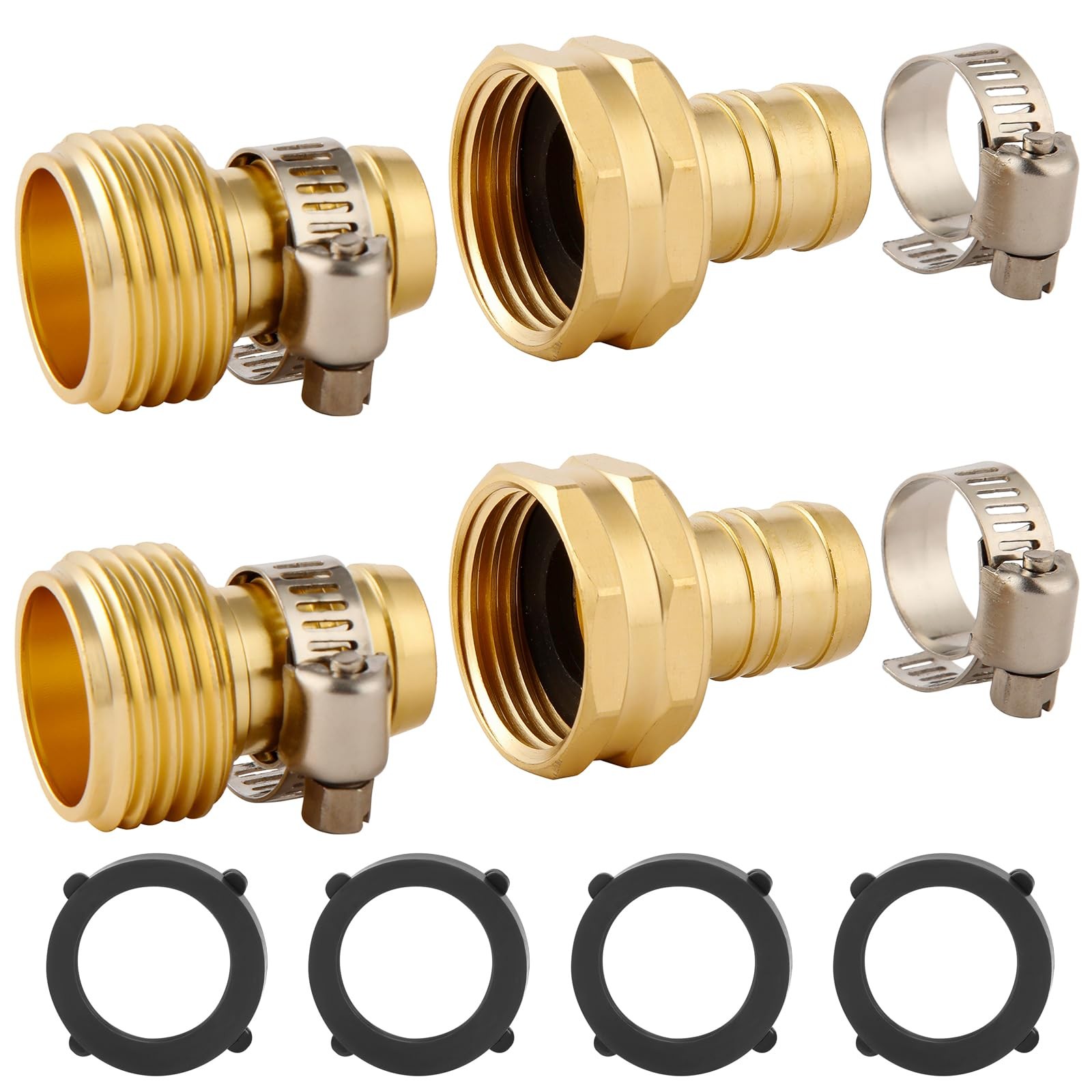 2 Set Brass Garden Hose Repair Connector Kit with 2 Set, Fit for 5/8″ hose