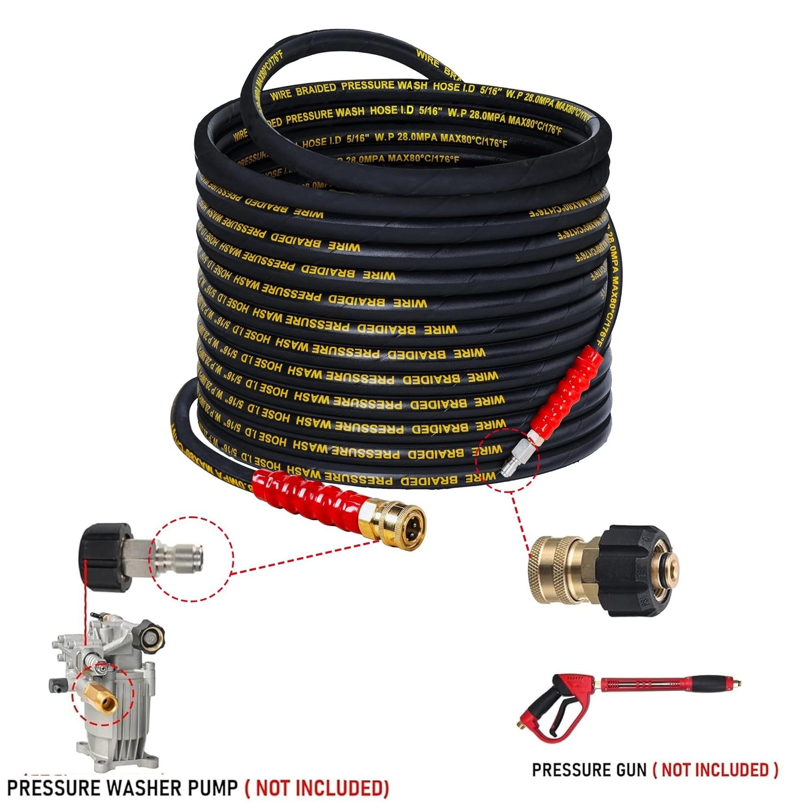 LIULO TOOL 50 FT Pressure Washer Hose with 3/8″ Quick Connect, 4000 PSI Kink …