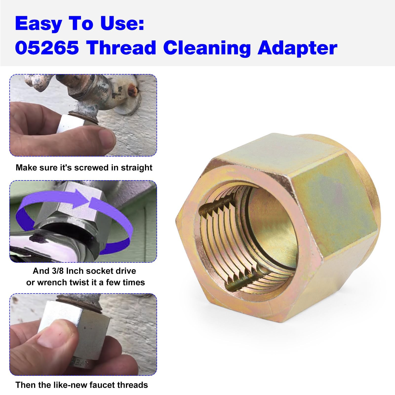 05265 Faucet Thread Cleaner Tool for Household Outdoor 1/4 inch, Alloy