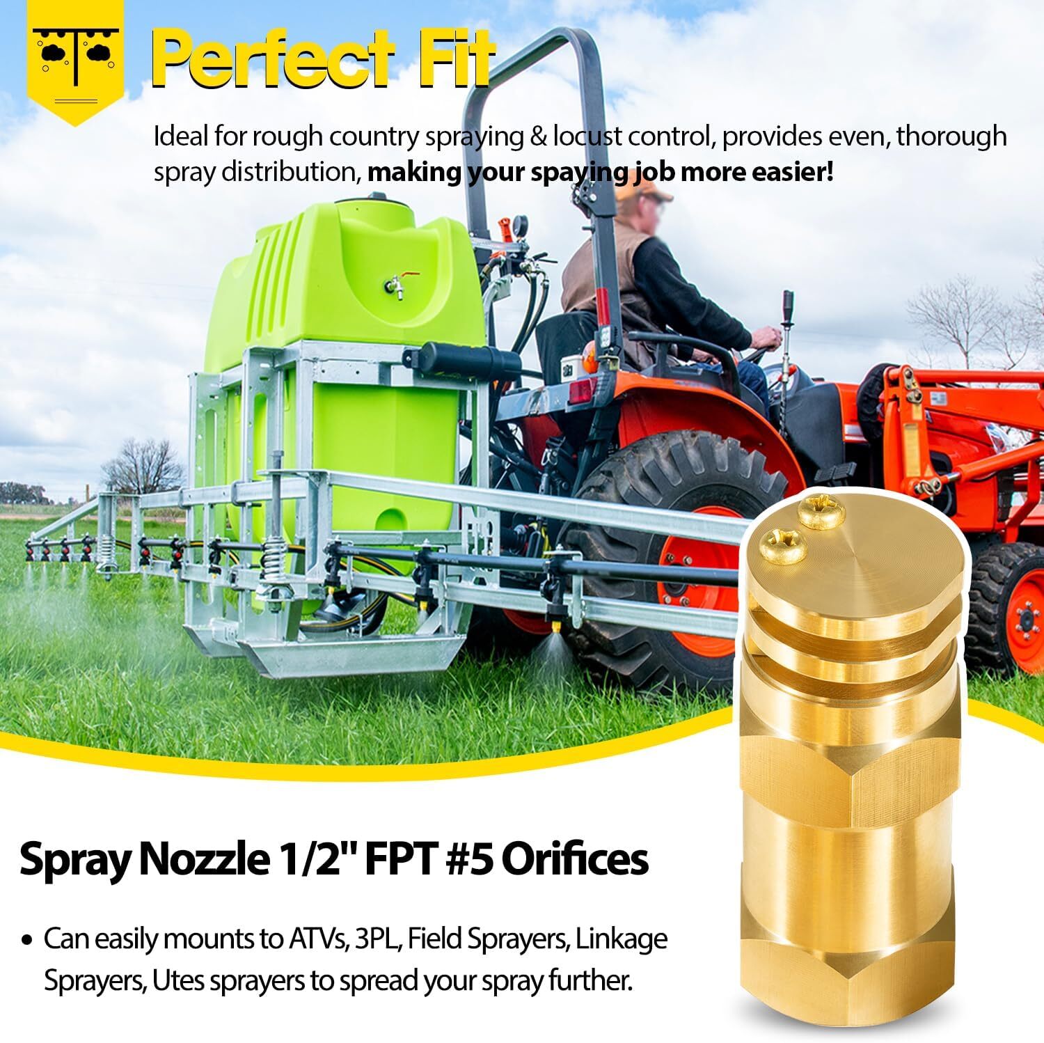 Boomless Spray Nozzle 1/2″ FPT # 5 Orifices (90° & 180° Caps) 2.0 GPM @ 40 PSI