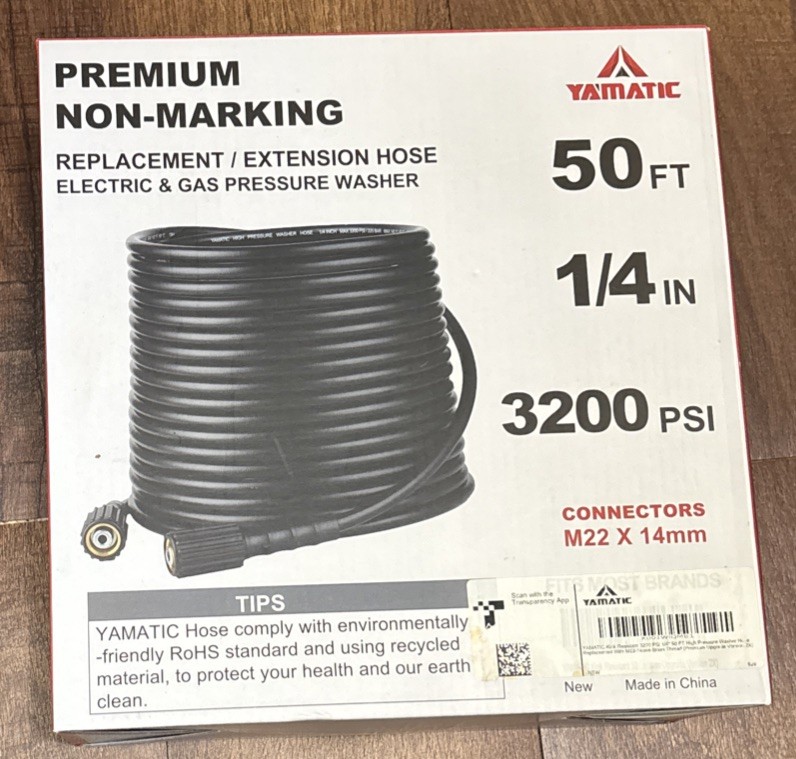 YAMATIC 1/4″ Kink Resistant Flexible Pressure Washer Hose M22-14mm 3200 PSI 1/4”