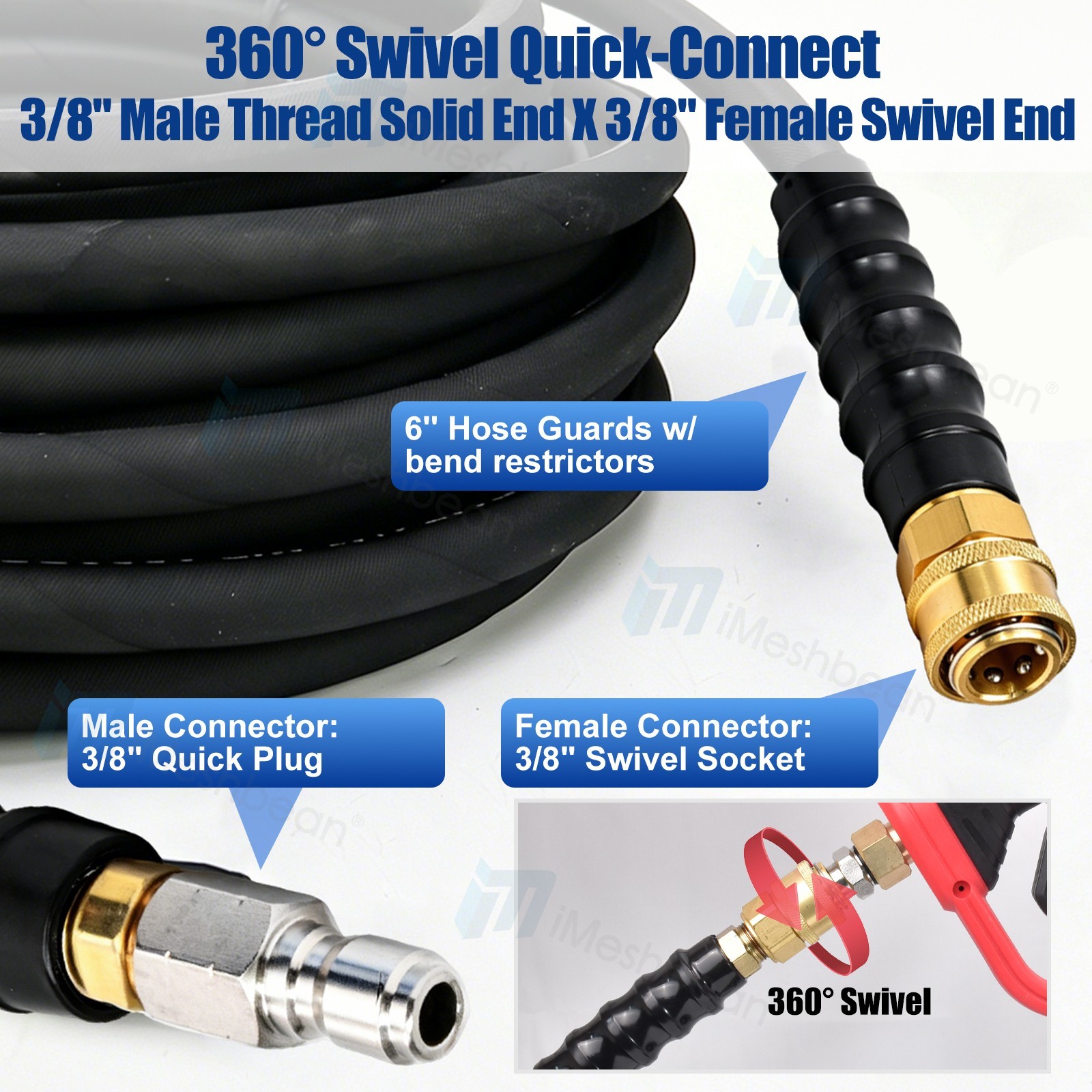 125′ Pressure Washer Hose Extension Cable 4000PSI 125ft Length Gray 3/8″ Coupler