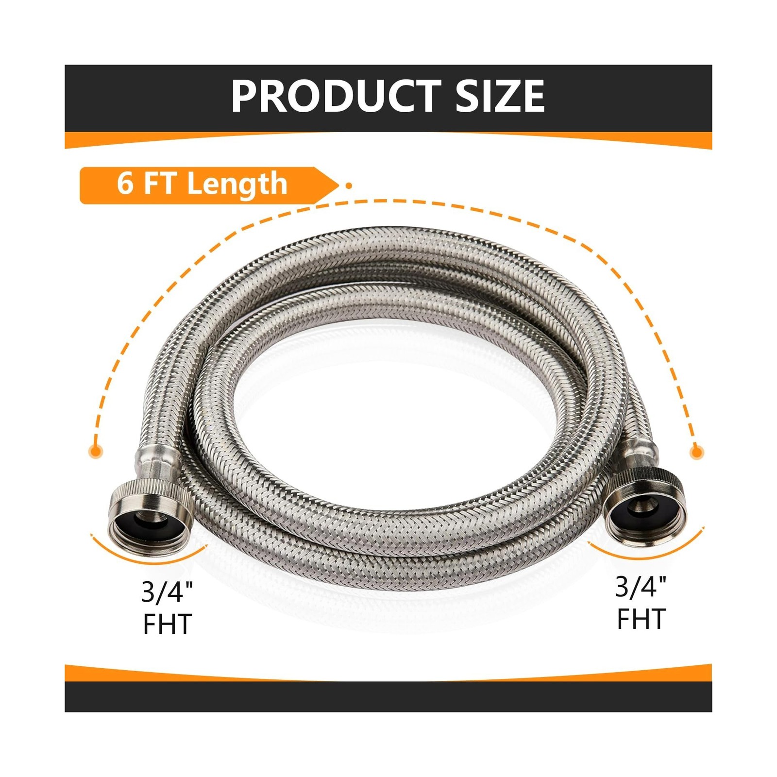 10-Pack HeSun 6 Ft Washing Machine Hose, 3/4″ FHT Stainless Steel Washer Hose…